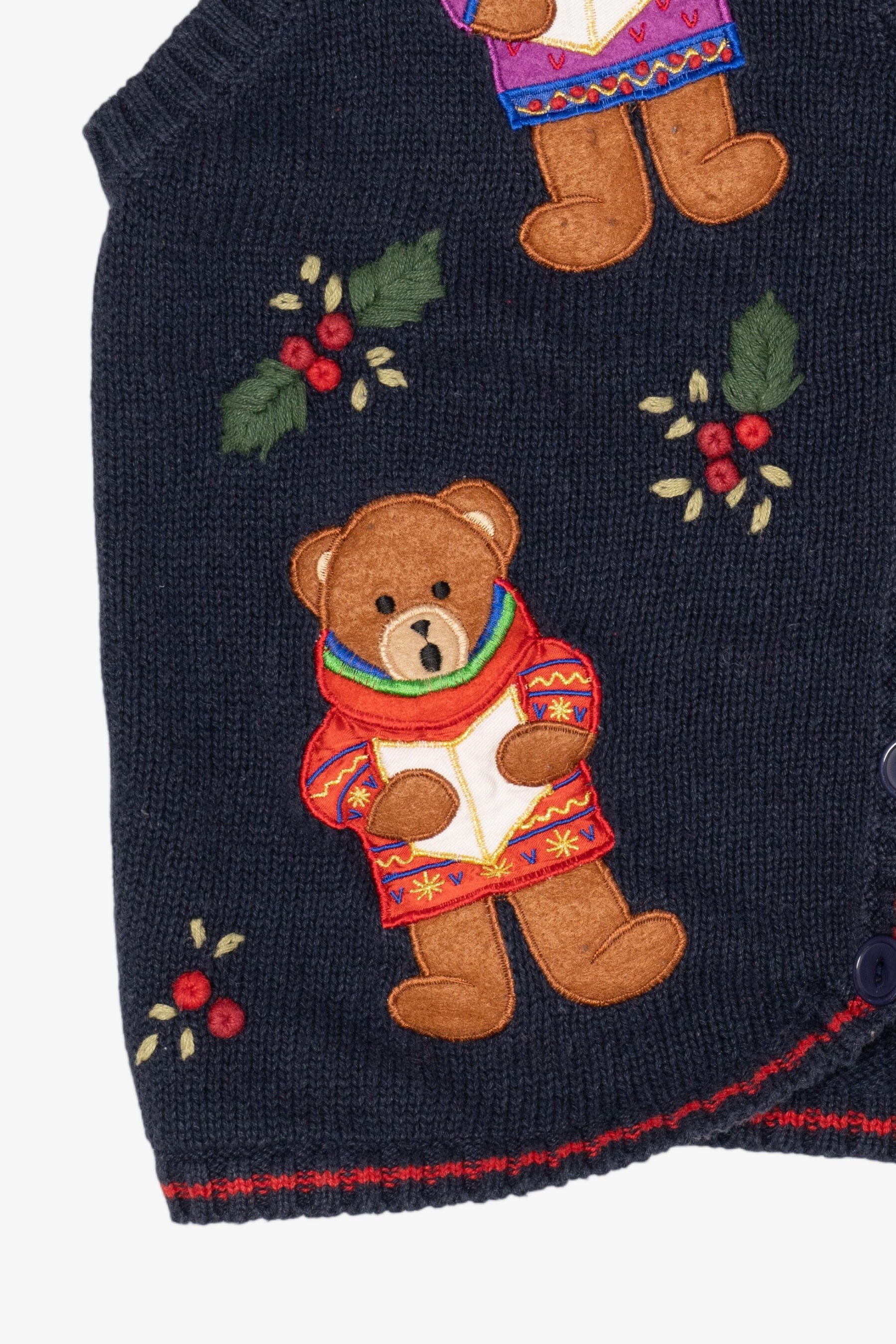 Vintage Navy Blue White Stag Choir Bears Ugly Christmas Vest (1990s)