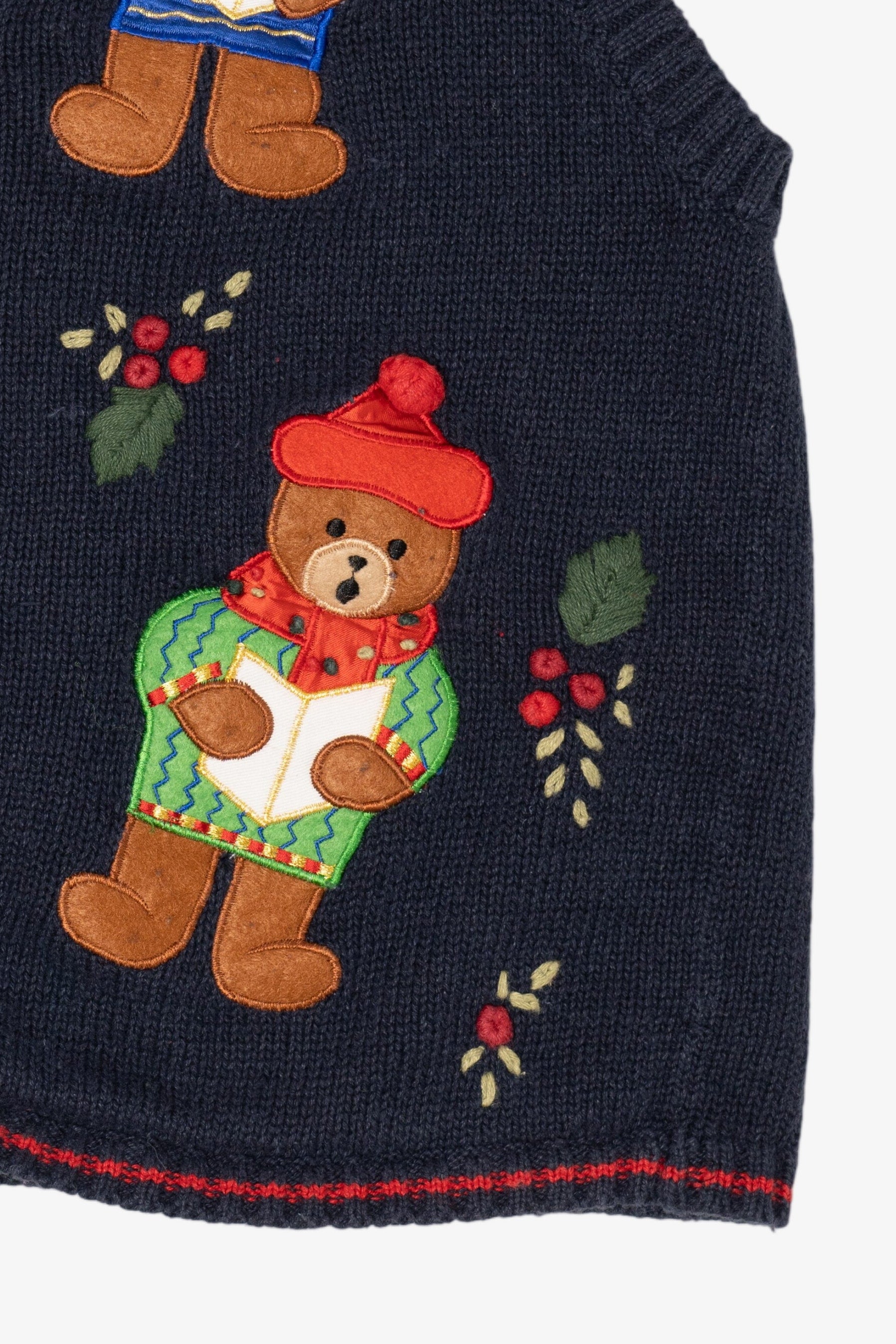Vintage Navy Blue White Stag Choir Bears Ugly Christmas Vest (1990s)