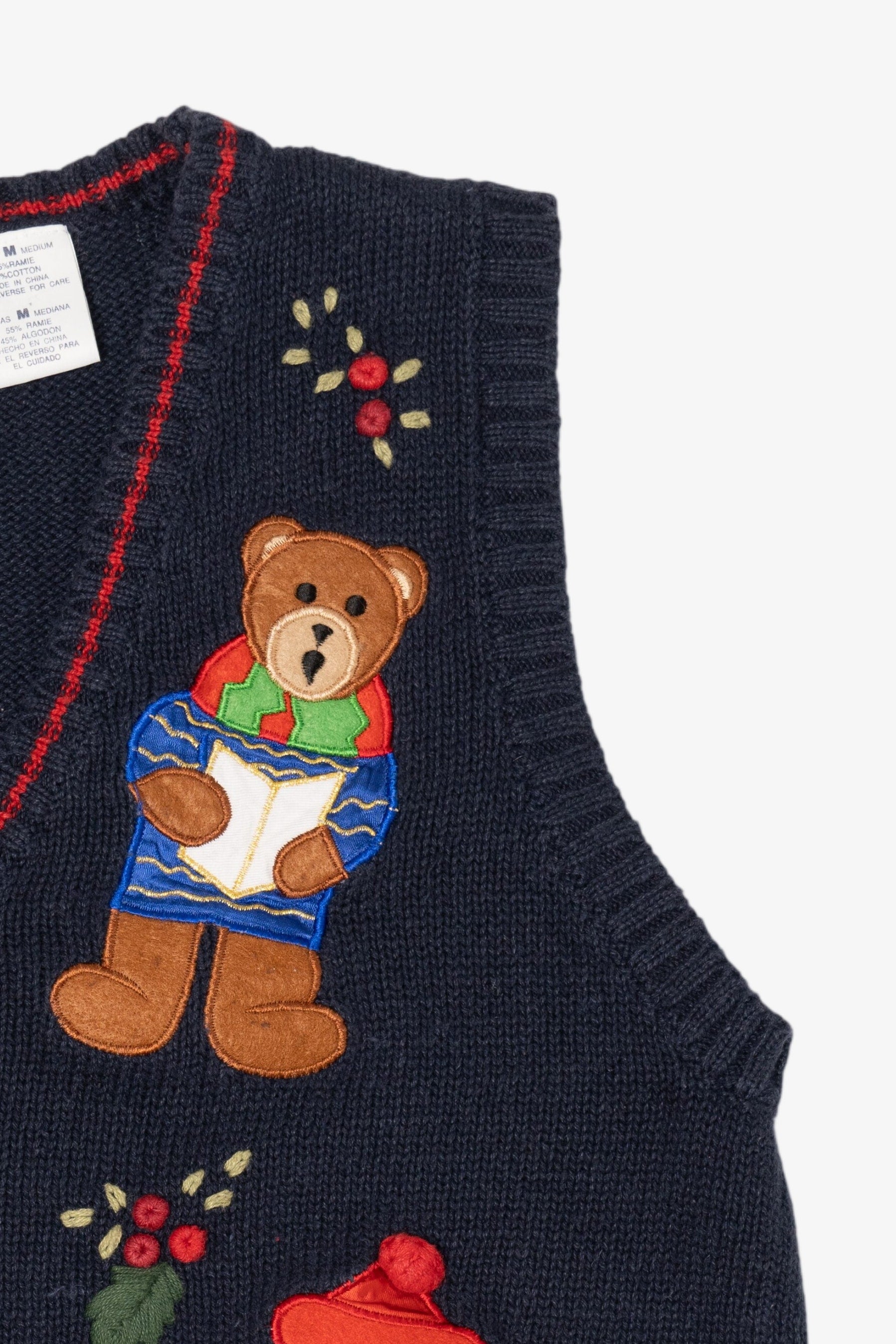 Vintage Navy Blue White Stag Choir Bears Ugly Christmas Vest (1990s)