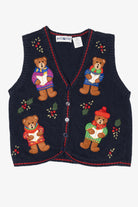 Vintage Navy Blue White Stag Choir Bears Ugly Christmas Vest (1990s)