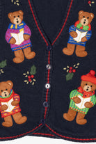 Vintage Navy Blue White Stag Choir Bears Ugly Christmas Vest (1990s)