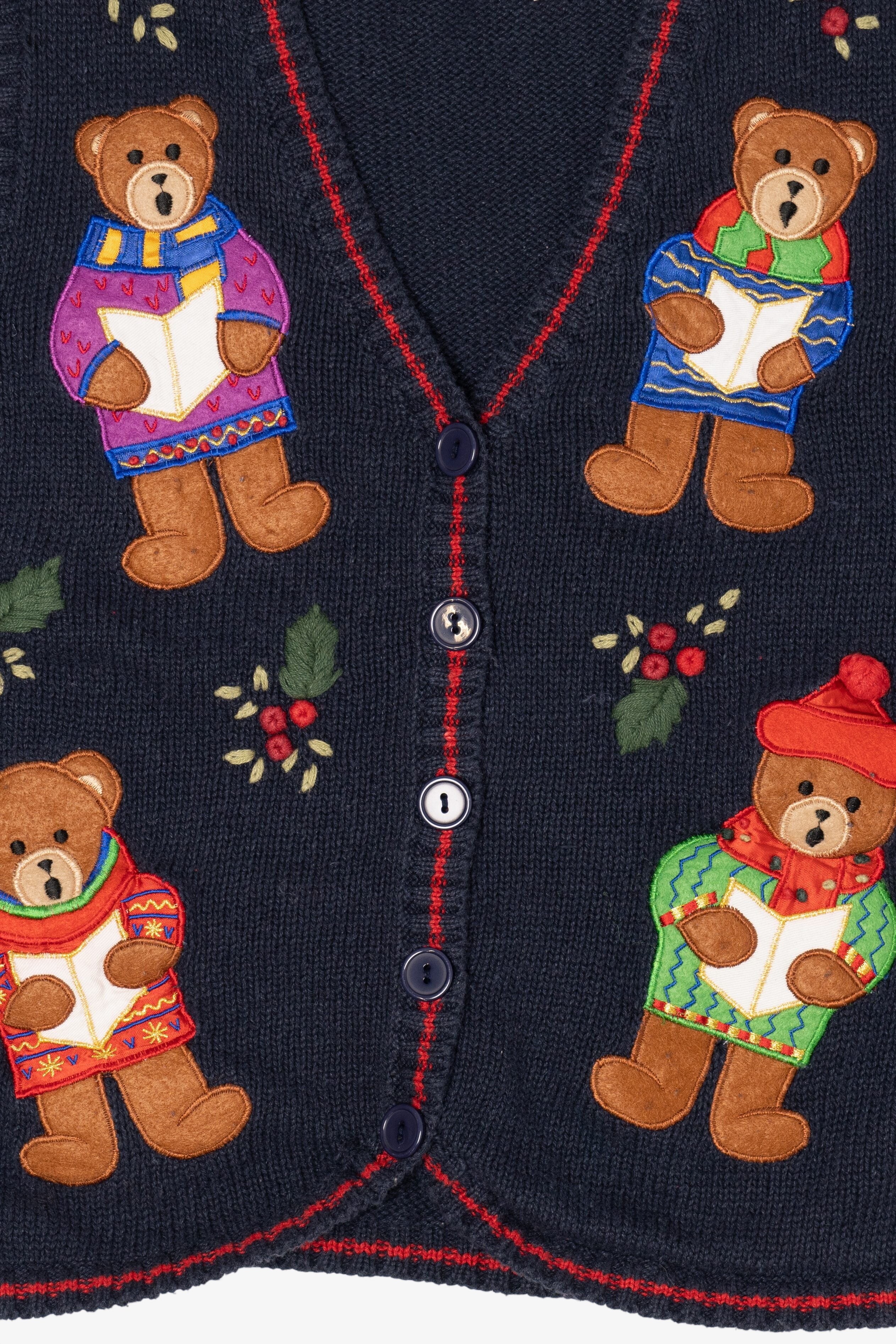 Vintage Navy Blue White Stag Choir Bears Ugly Christmas Vest (1990s)