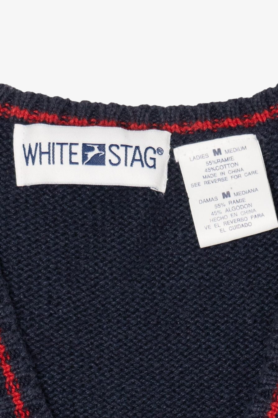 Vintage Navy Blue White Stag Choir Bears Ugly Christmas Vest (1990s)