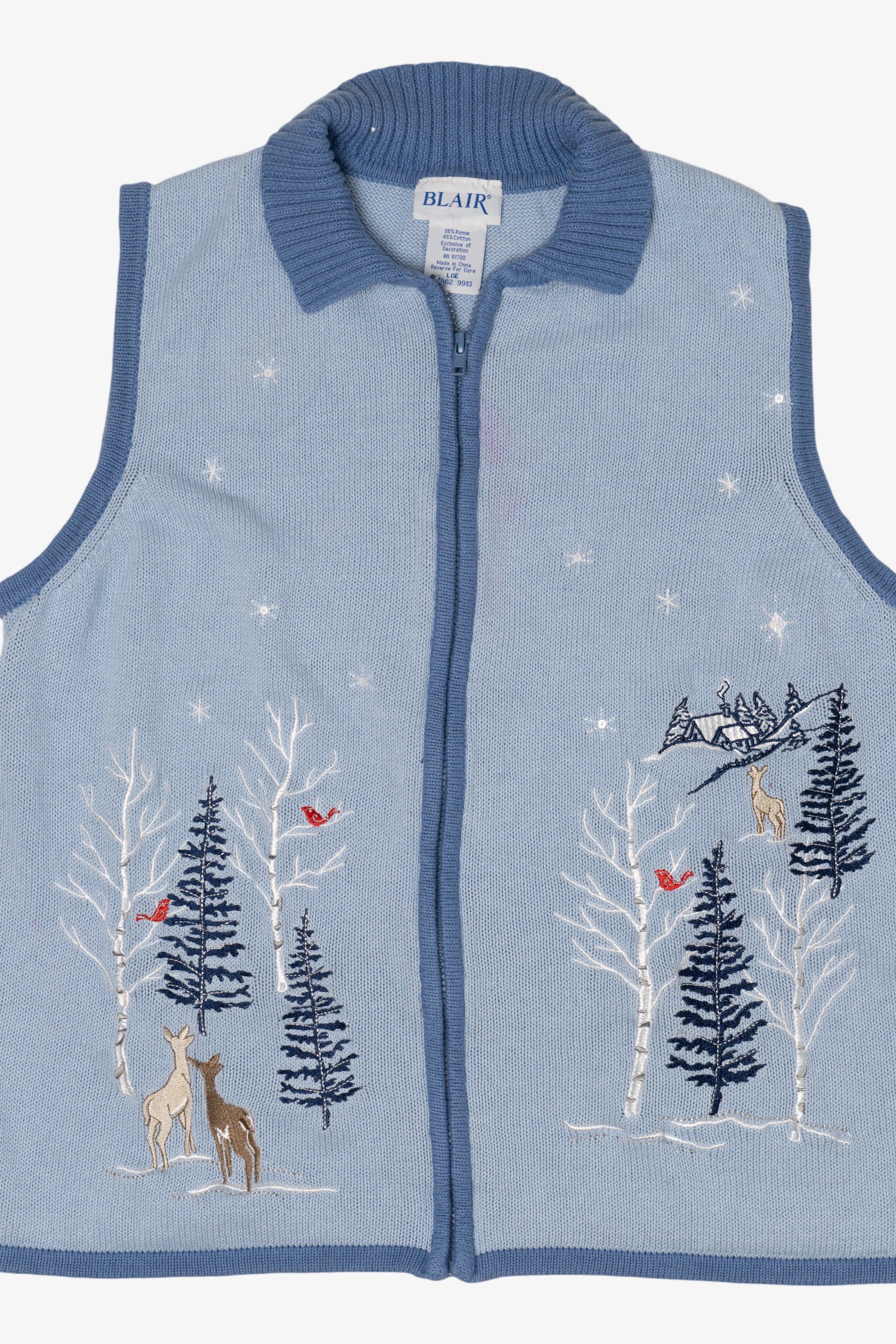 Vintage Light Blue Winter Woods Blair Ugly Christmas Vest (1990s)