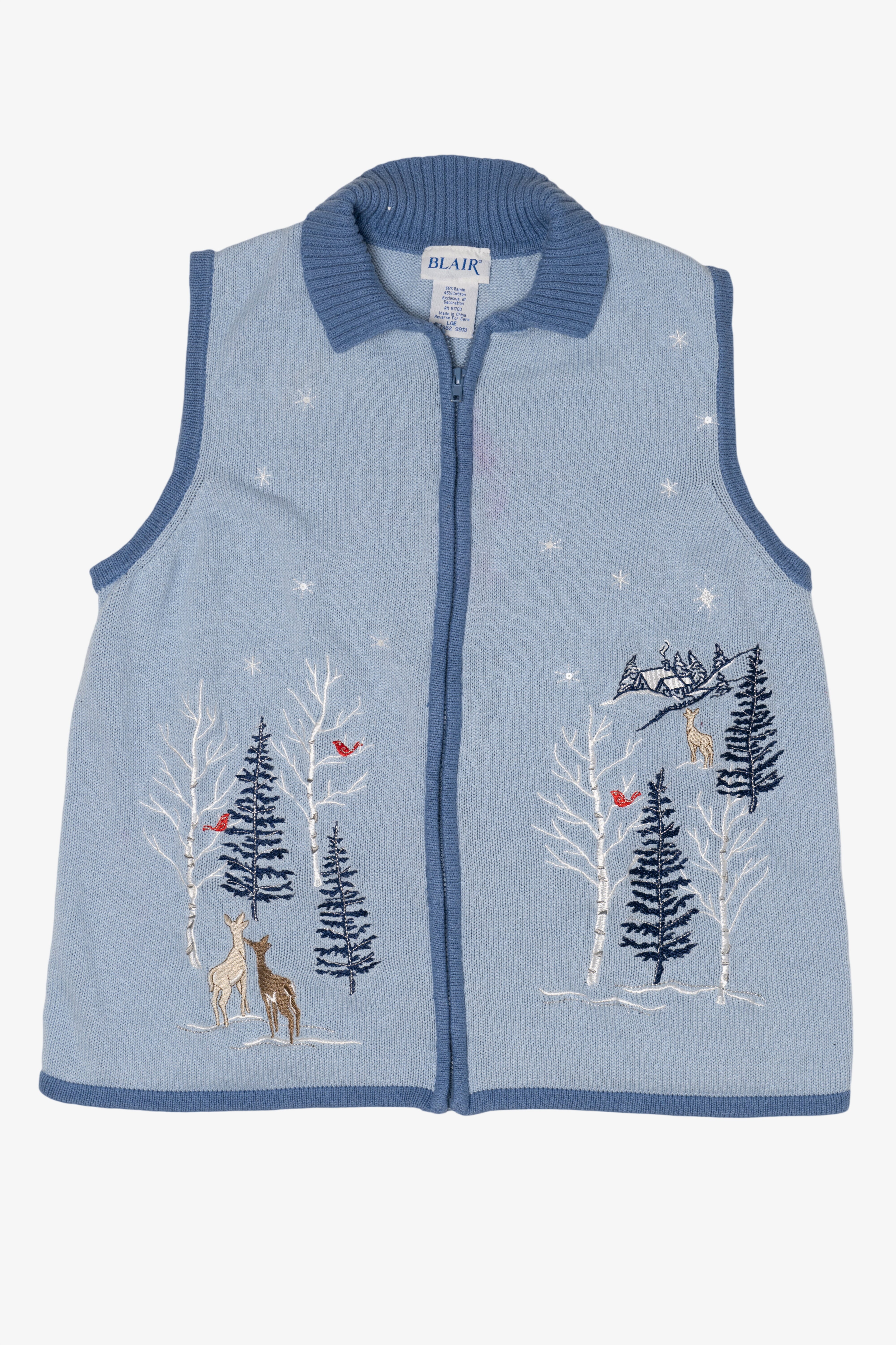 Vintage Light Blue Winter Woods Blair Ugly Christmas Vest (1990s)