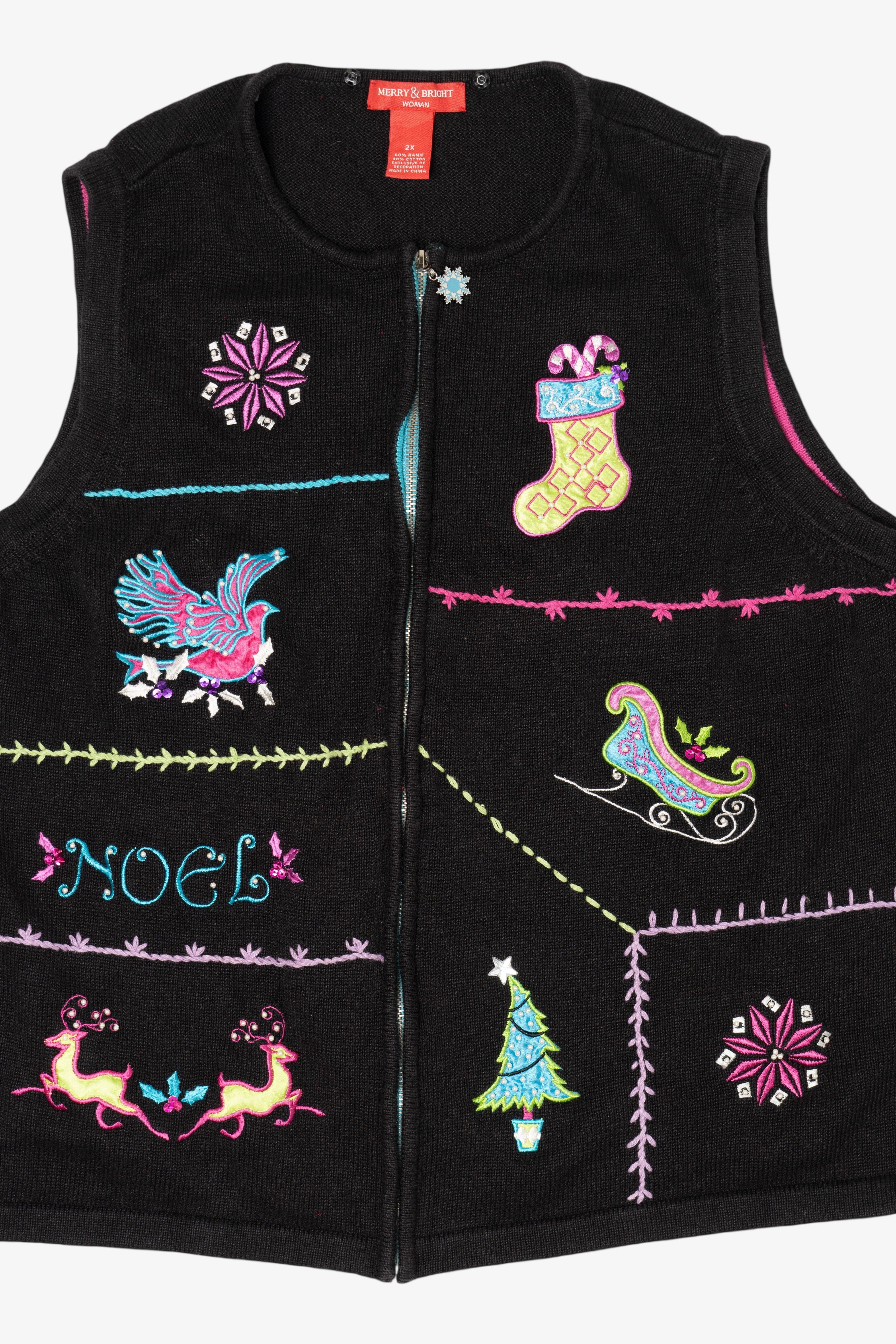 Vintage Black Merry & Bright Ugly Christmas Vest (1990s)