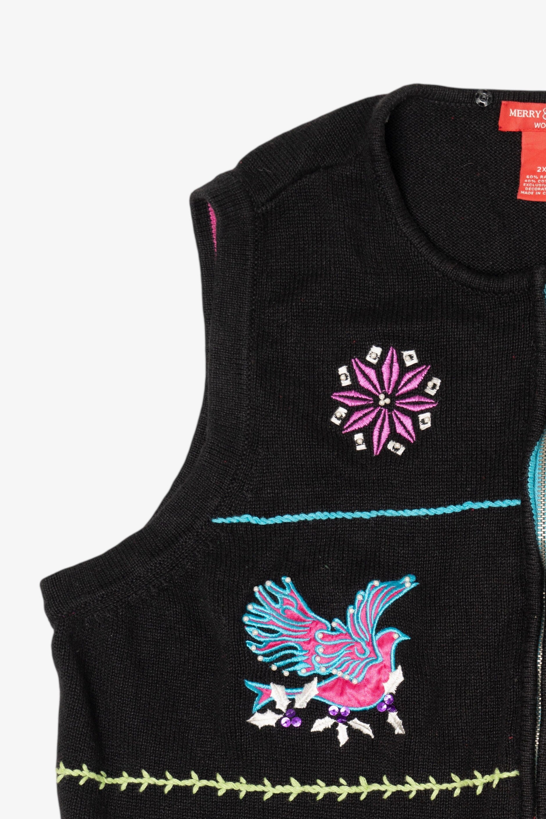 Vintage Black Merry & Bright Ugly Christmas Vest (1990s)