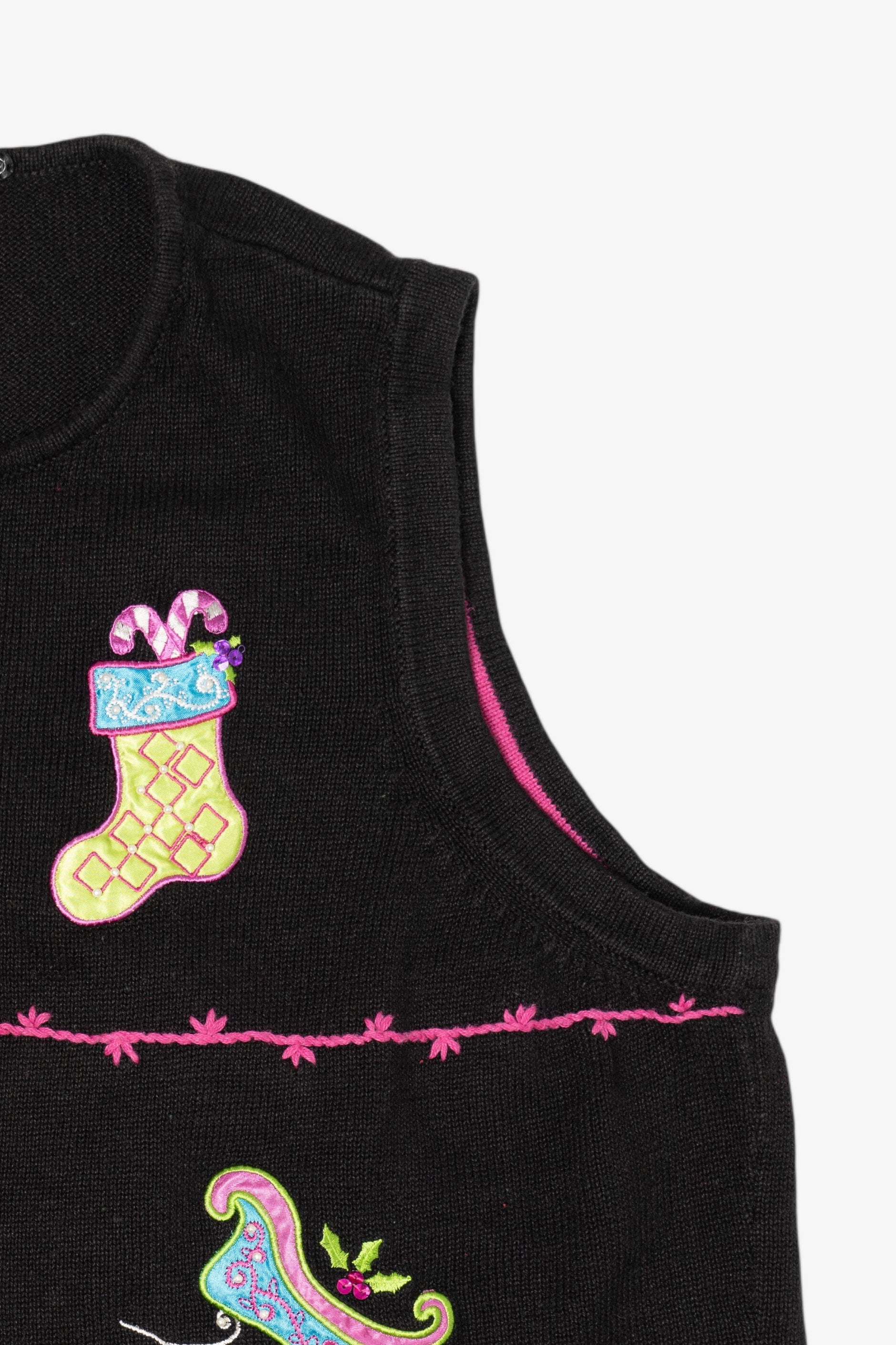 Vintage Black Merry & Bright Ugly Christmas Vest (1990s)