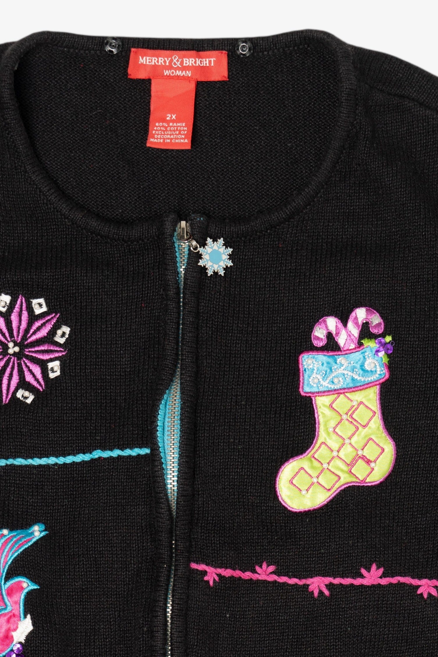 Vintage Black Merry & Bright Ugly Christmas Vest (1990s)