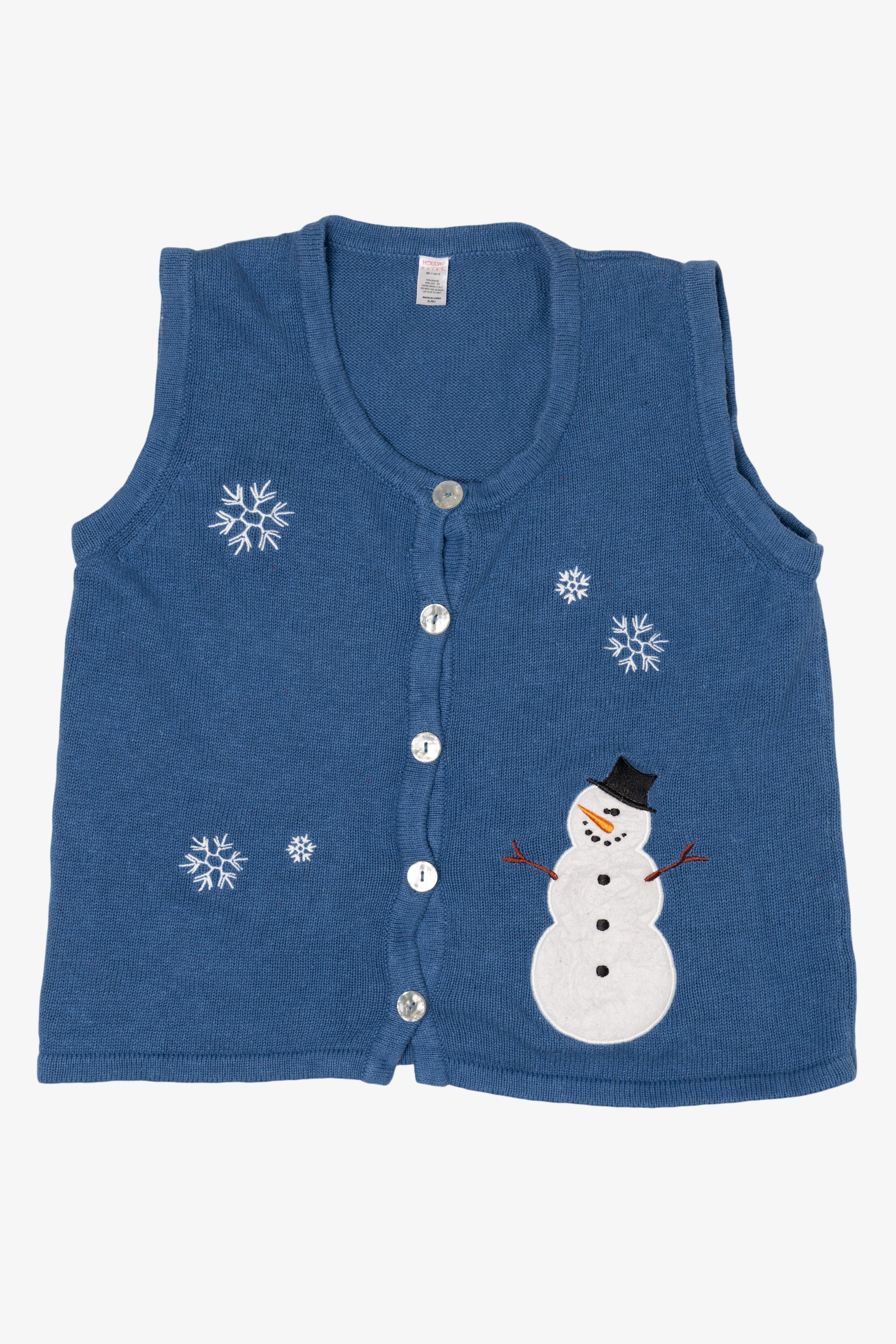 Vintage Blue Holiday Faire Snowman Ugly Christmas Vest (2000s)