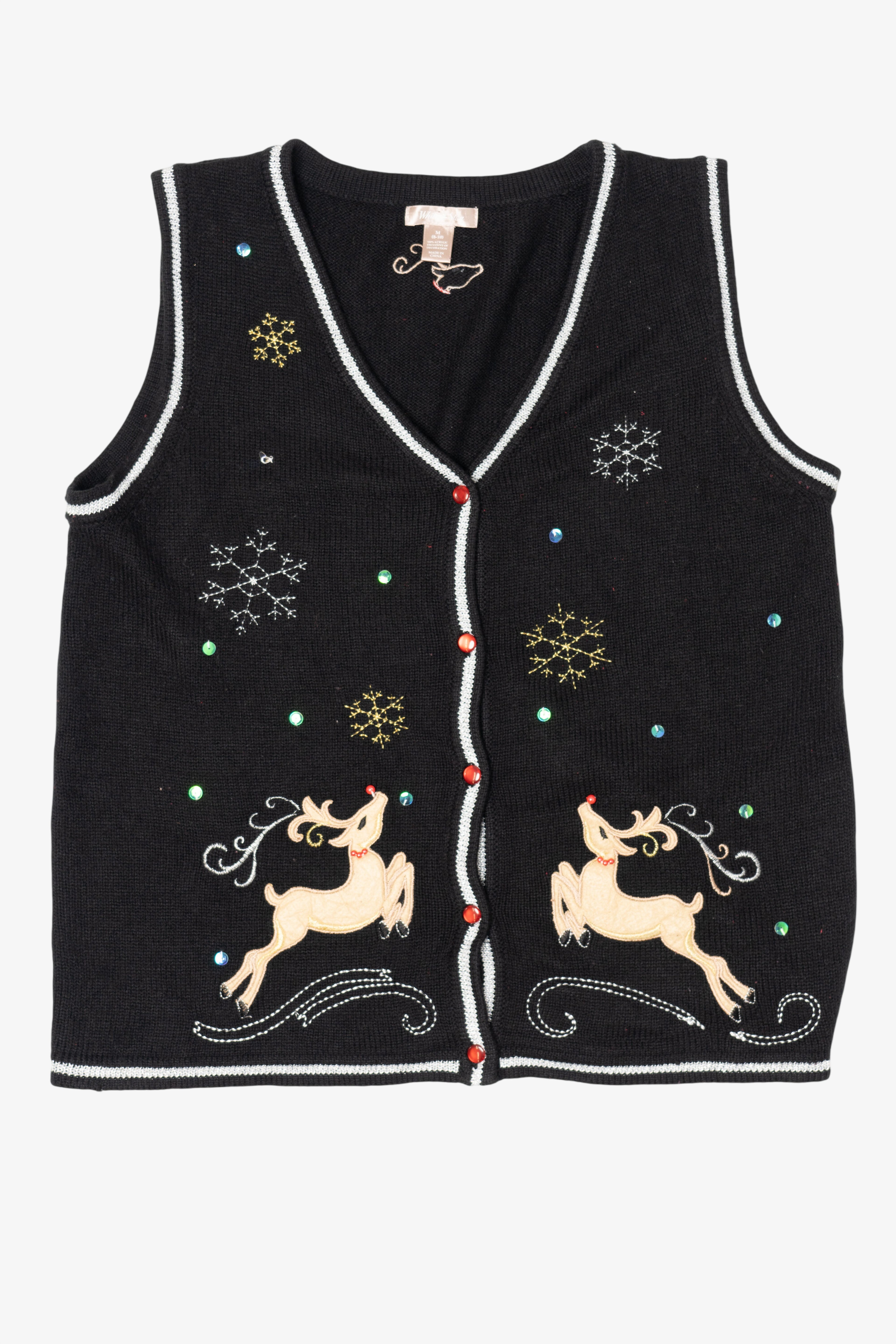 Vintage Black White Stag Reindeer Ugly Christmas Vest (1990s)