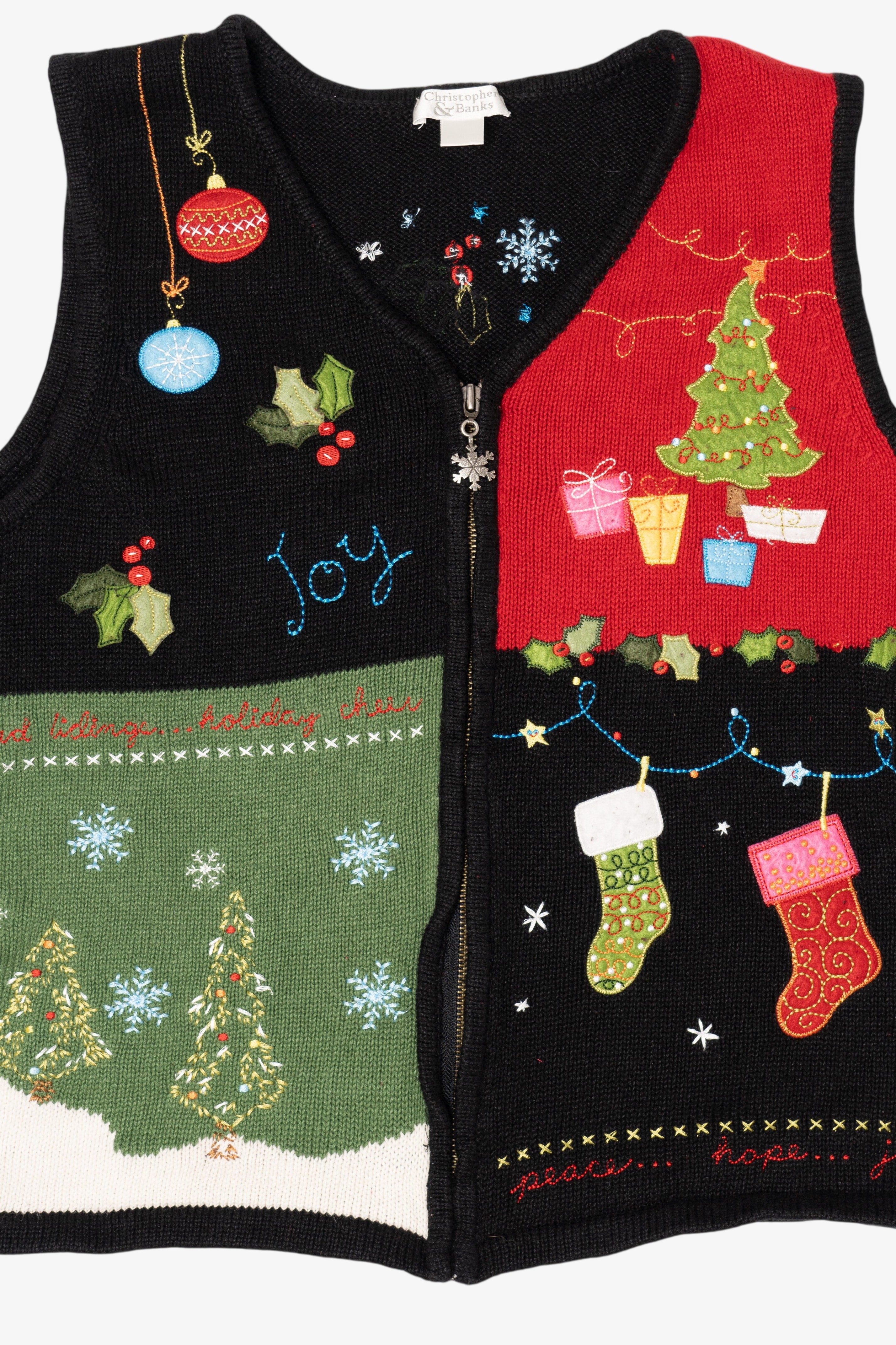 Vintage Black Christopher & Banks Color Block Ugly Christmas Vest (1990s)