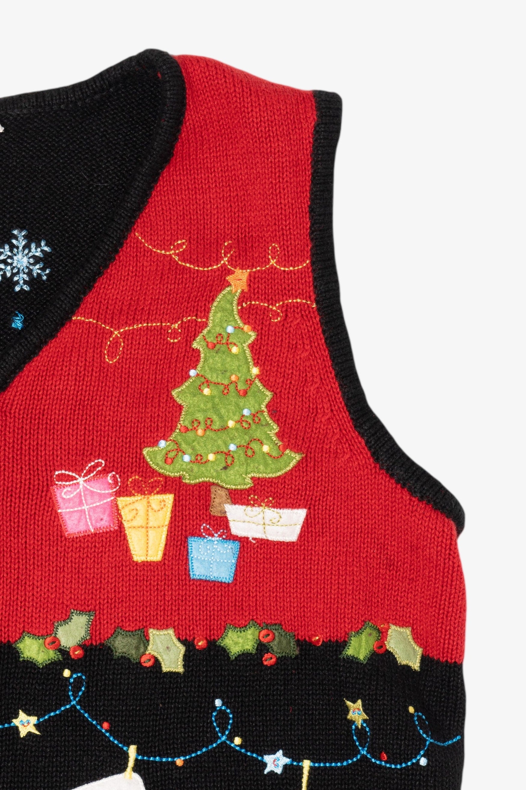 Vintage Black Christopher & Banks Color Block Ugly Christmas Vest (1990s)