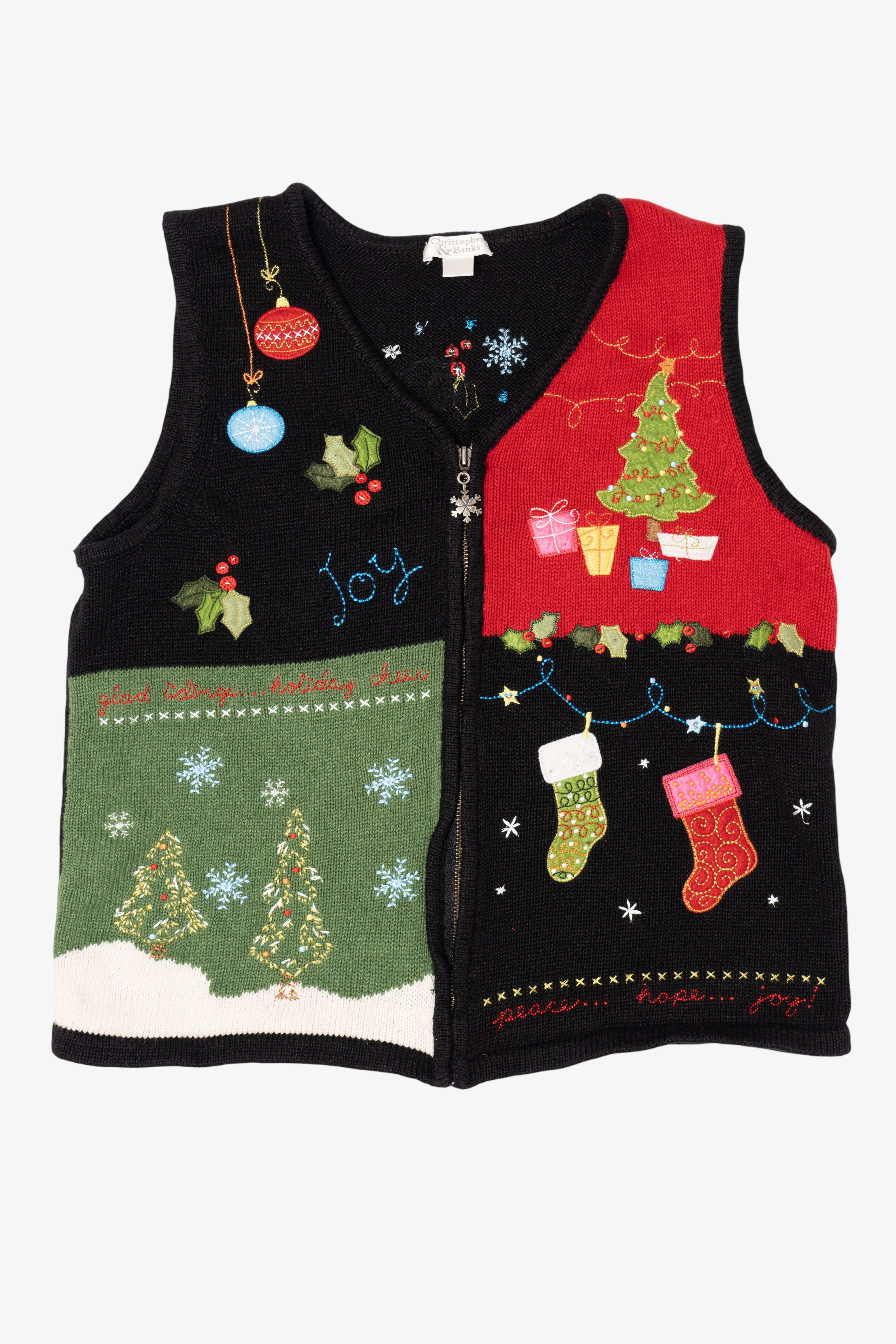 Vintage Black Christopher & Banks Color Block Ugly Christmas Vest (1990s)