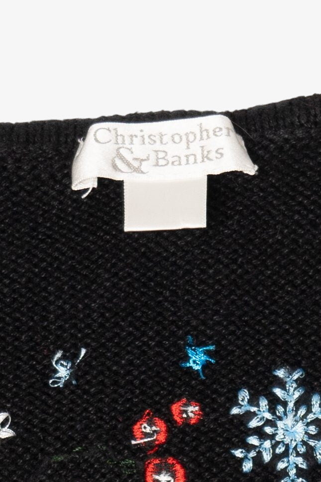 Vintage Black Christopher & Banks Color Block Ugly Christmas Vest (1990s)