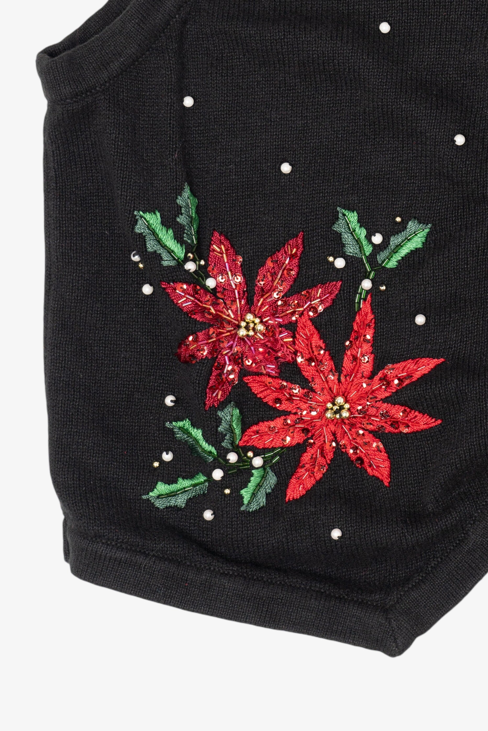 Vintage Black Ohi Poinsettias Ugly Christmas Vest (1990s)