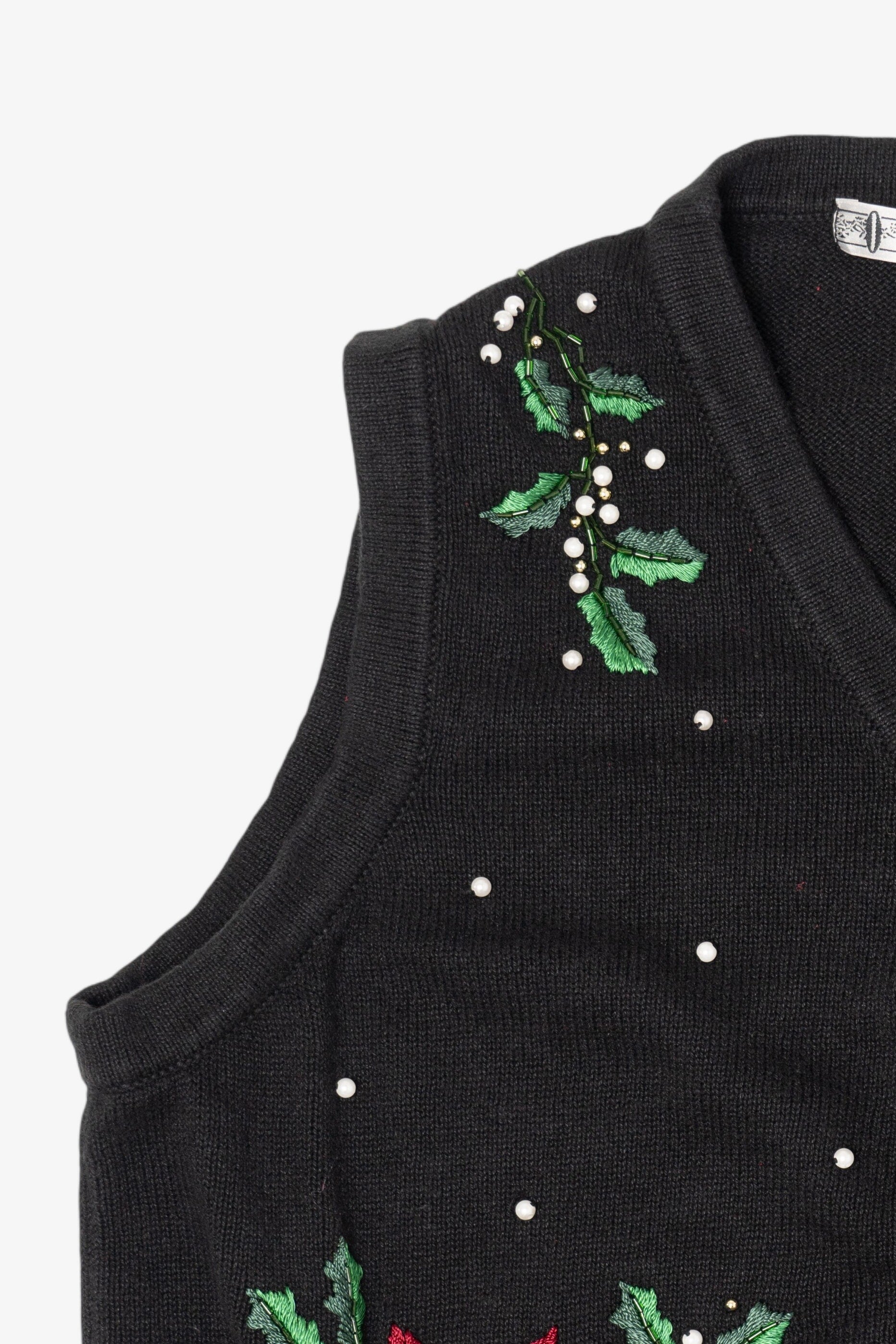 Vintage Black Ohi Poinsettias Ugly Christmas Vest (1990s)