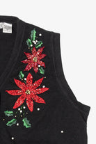 Vintage Black Ohi Poinsettias Ugly Christmas Vest (1990s)