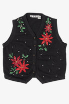 Vintage Black Ohi Poinsettias Ugly Christmas Vest (1990s)