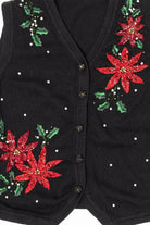 Vintage Black Ohi Poinsettias Ugly Christmas Vest (1990s)