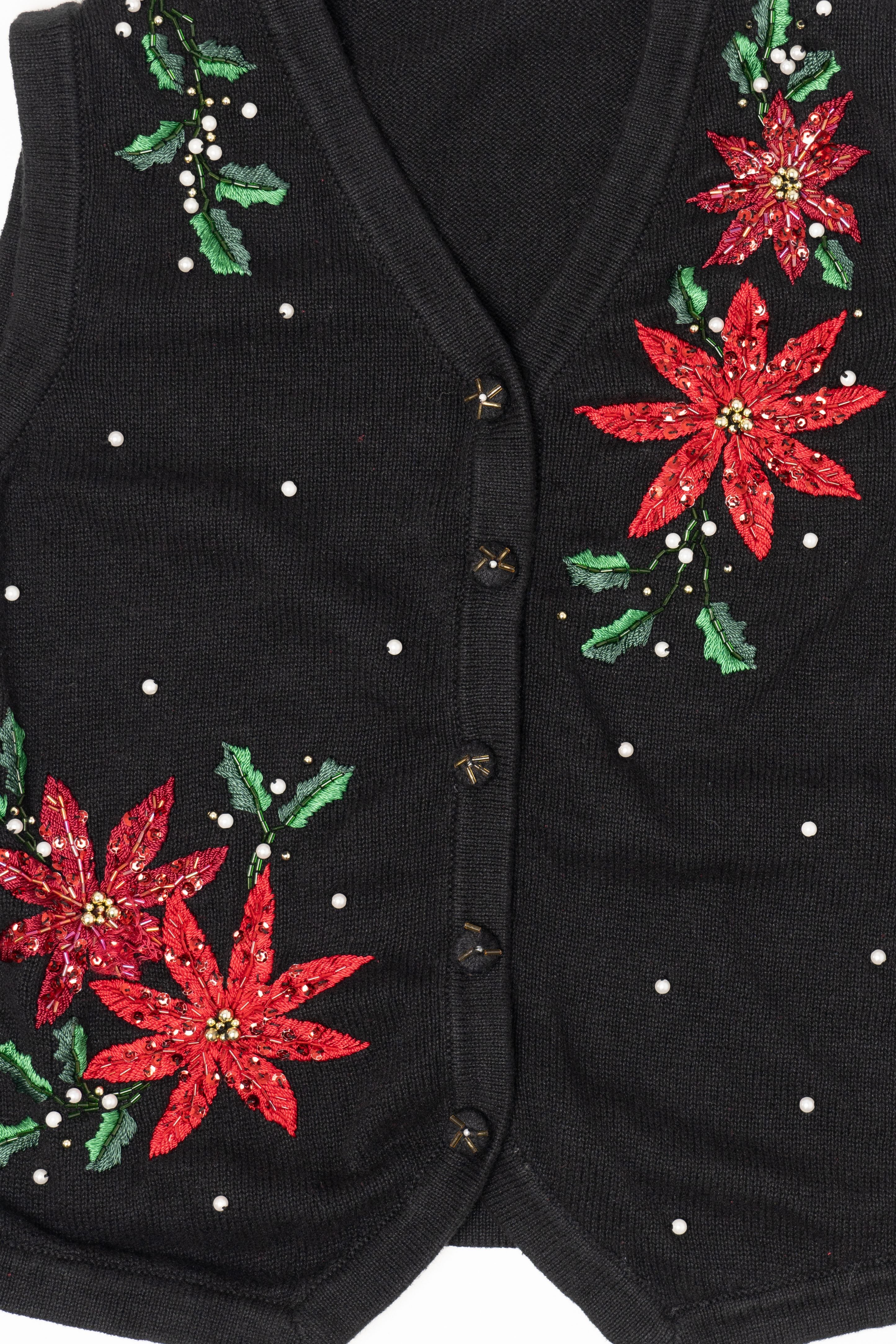 Vintage Black Ohi Poinsettias Ugly Christmas Vest (1990s)
