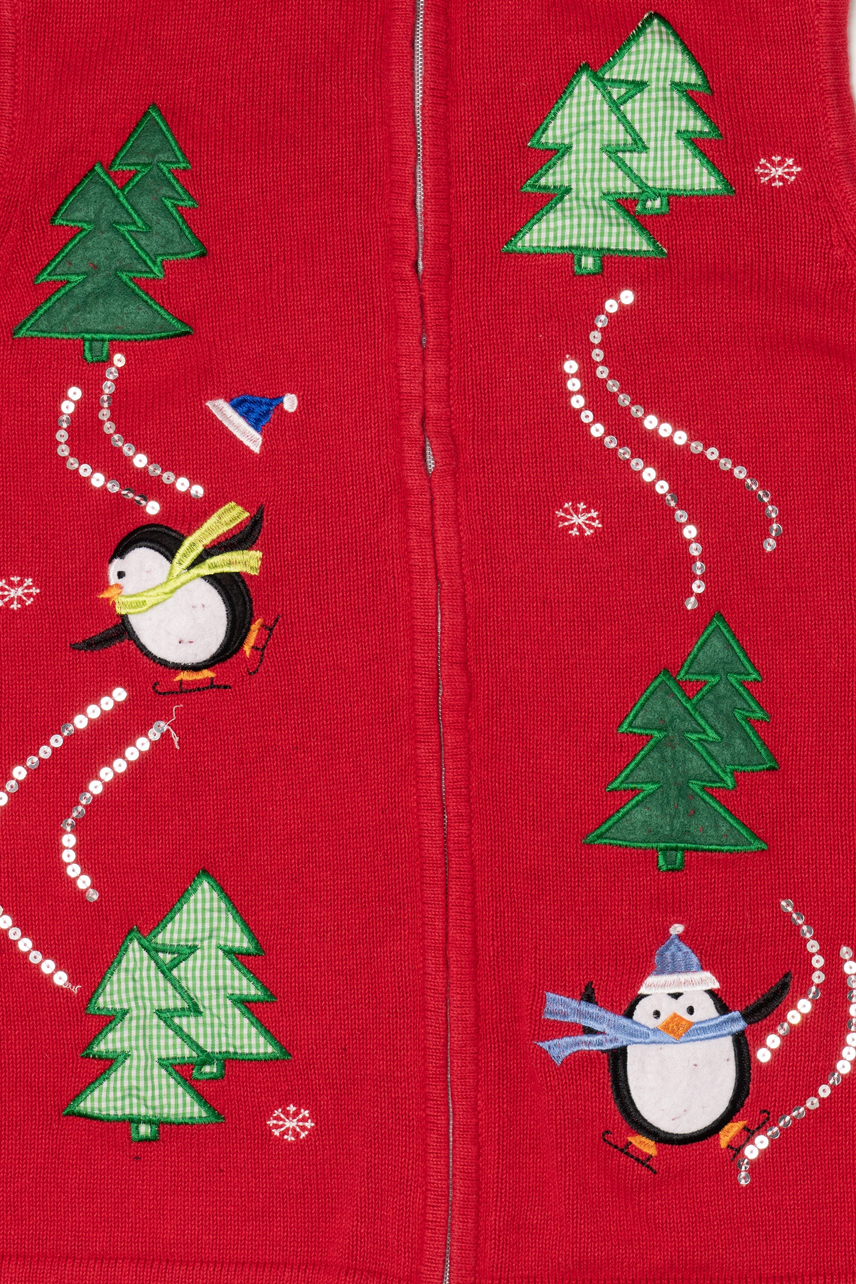 Vintage Red Nouveaux Penguins Ugly Christmas Vest (1990s)