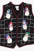 Vintage Black B.P Design Snowmen Ugly Christmas Vest (1990s)