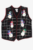 Vintage Black B.P Design Snowmen Ugly Christmas Vest (1990s)