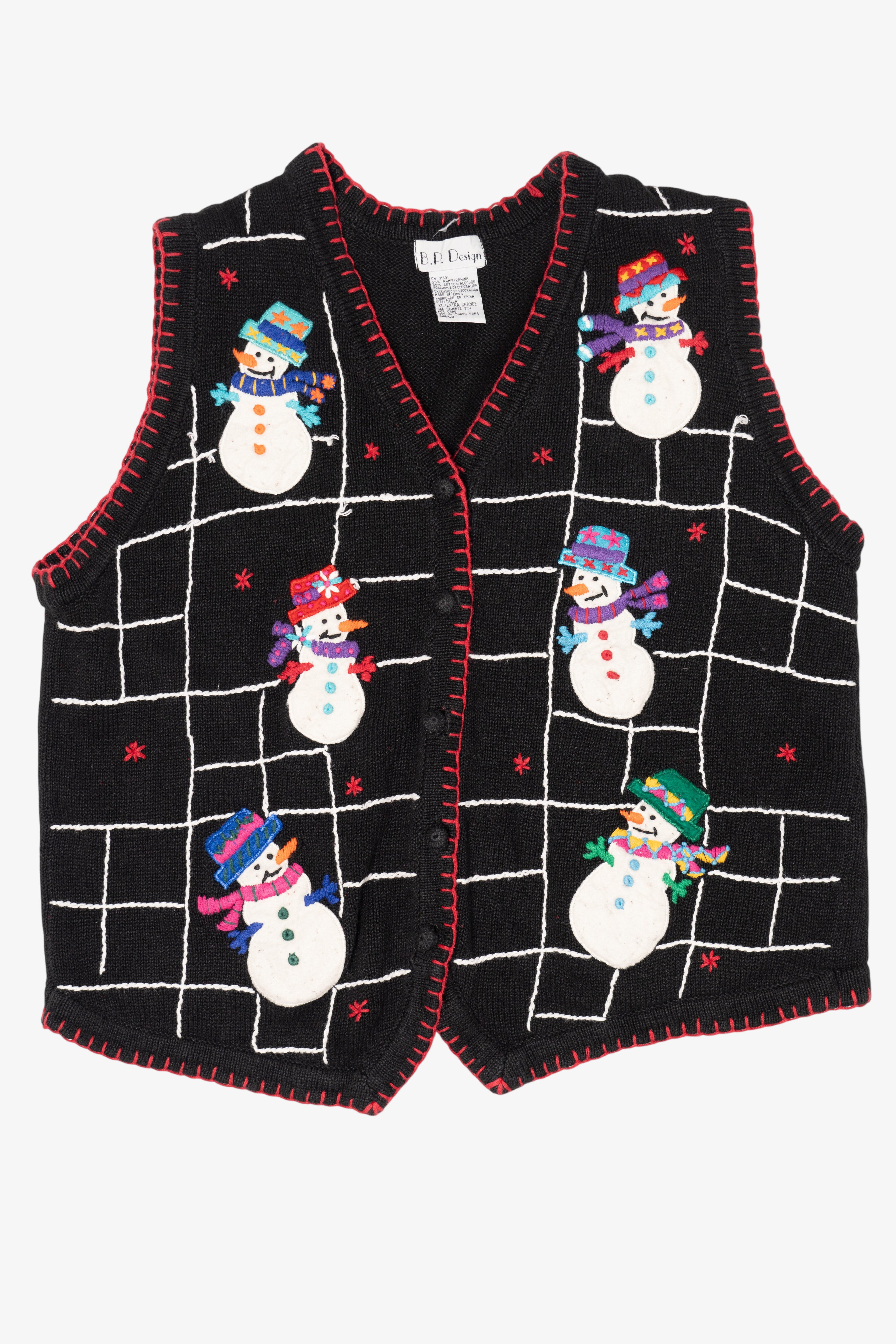Vintage Black B.P Design Snowmen Ugly Christmas Vest (1990s)