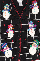 Vintage Black B.P Design Snowmen Ugly Christmas Vest (1990s)