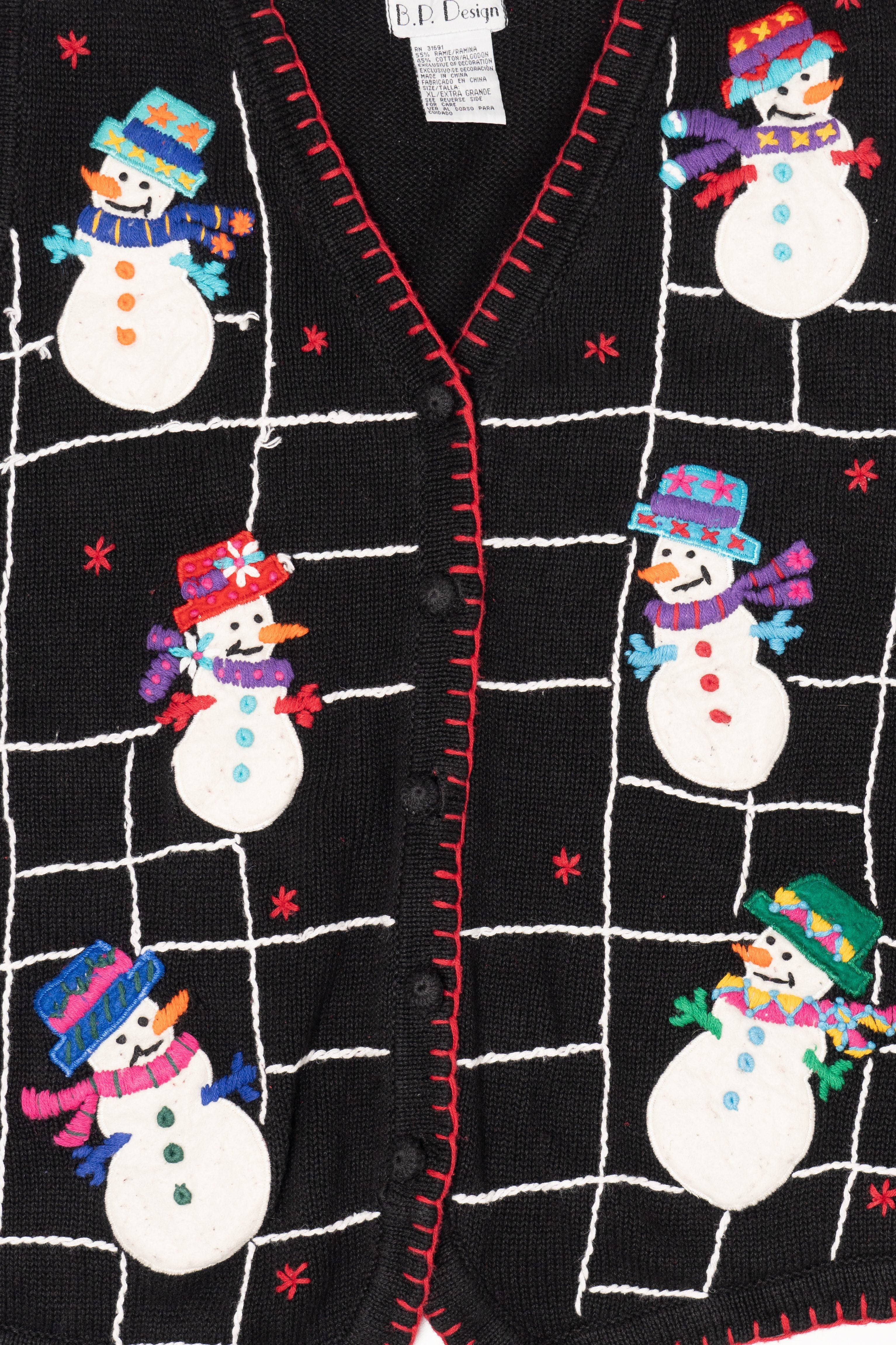 Vintage Black B.P Design Snowmen Ugly Christmas Vest (1990s)