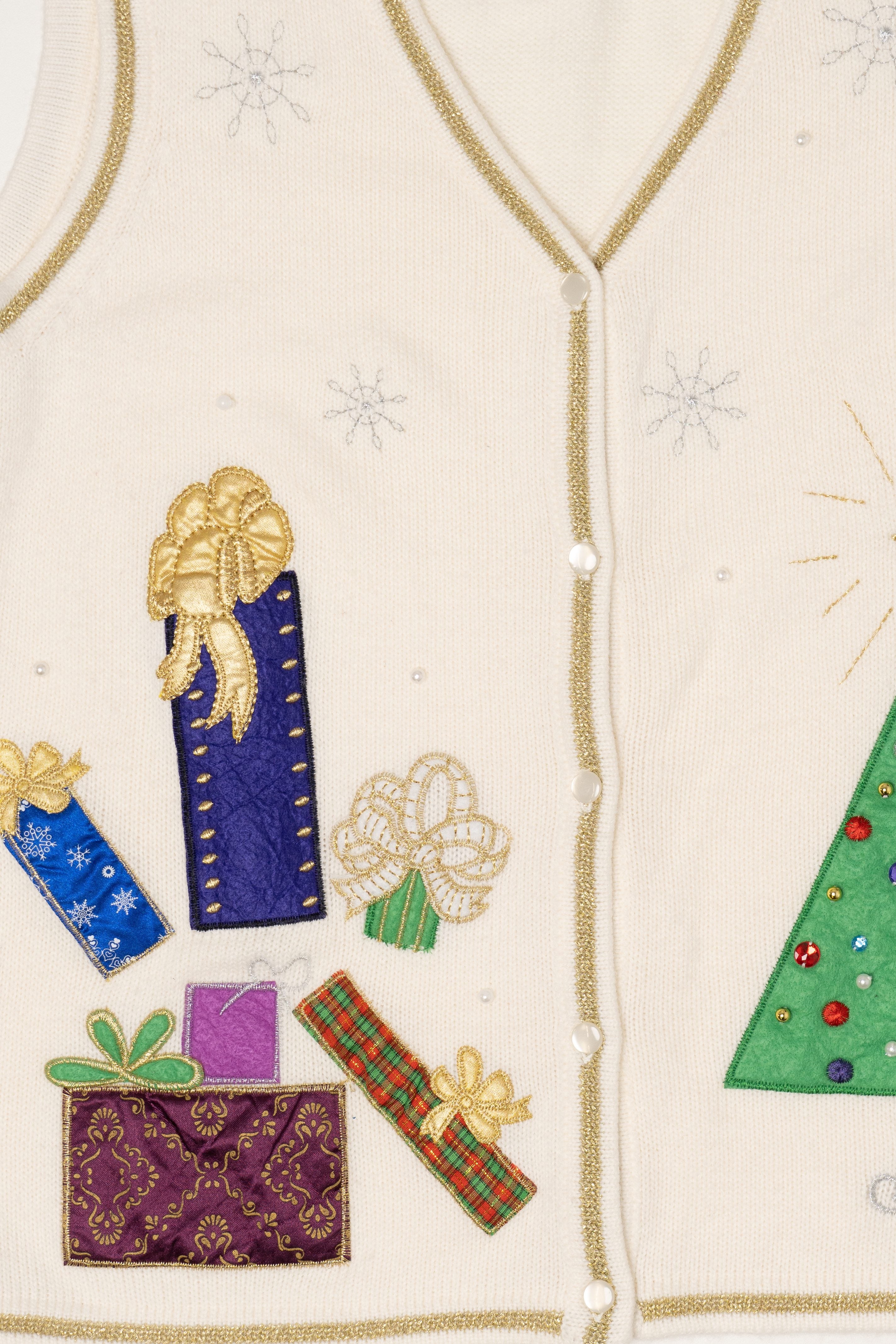 Vintage White Presents Ugly Christmas Vest (1990s)