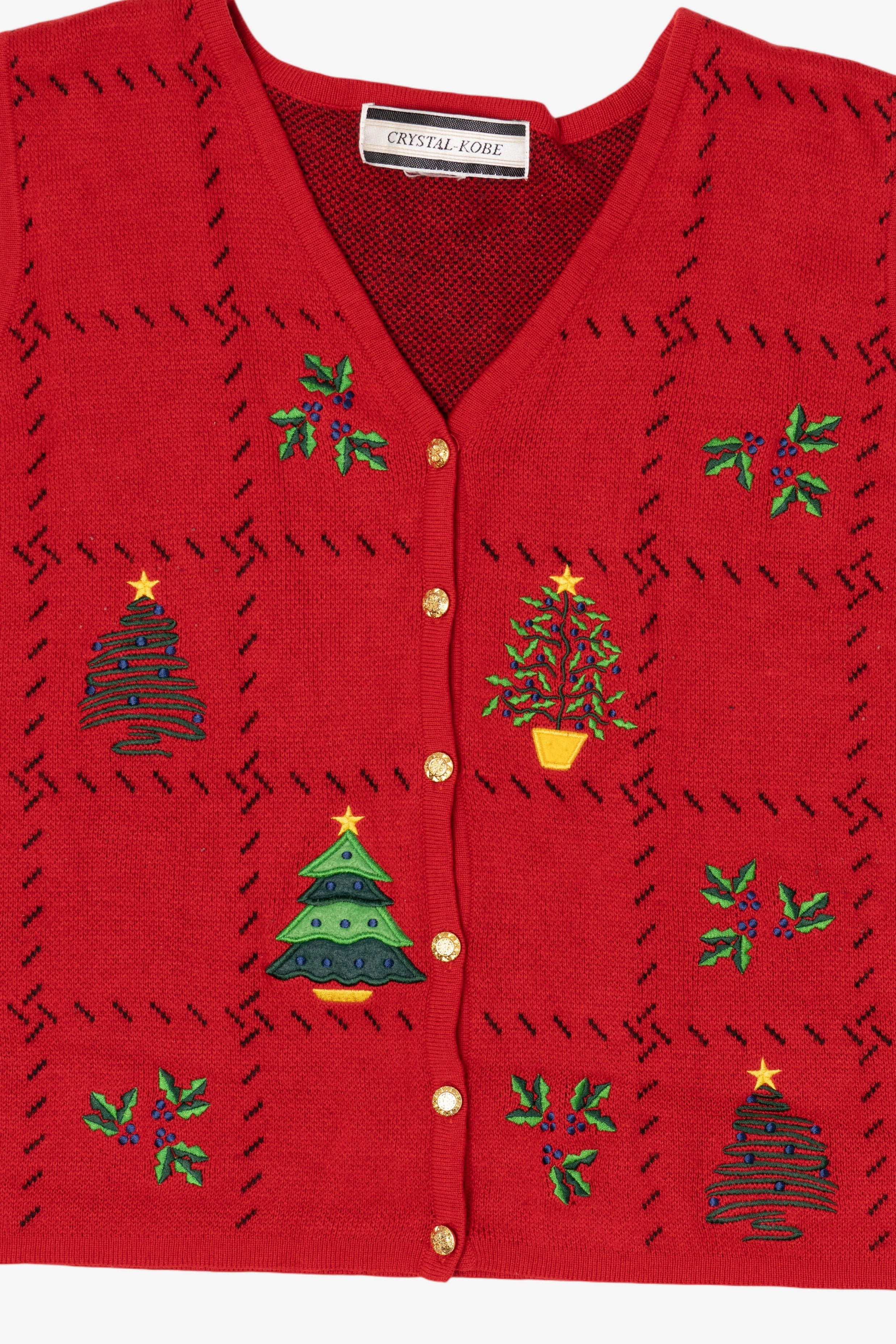 Vintage Red Crystal Kobe Trees Ugly Christmas Vest (1990s)