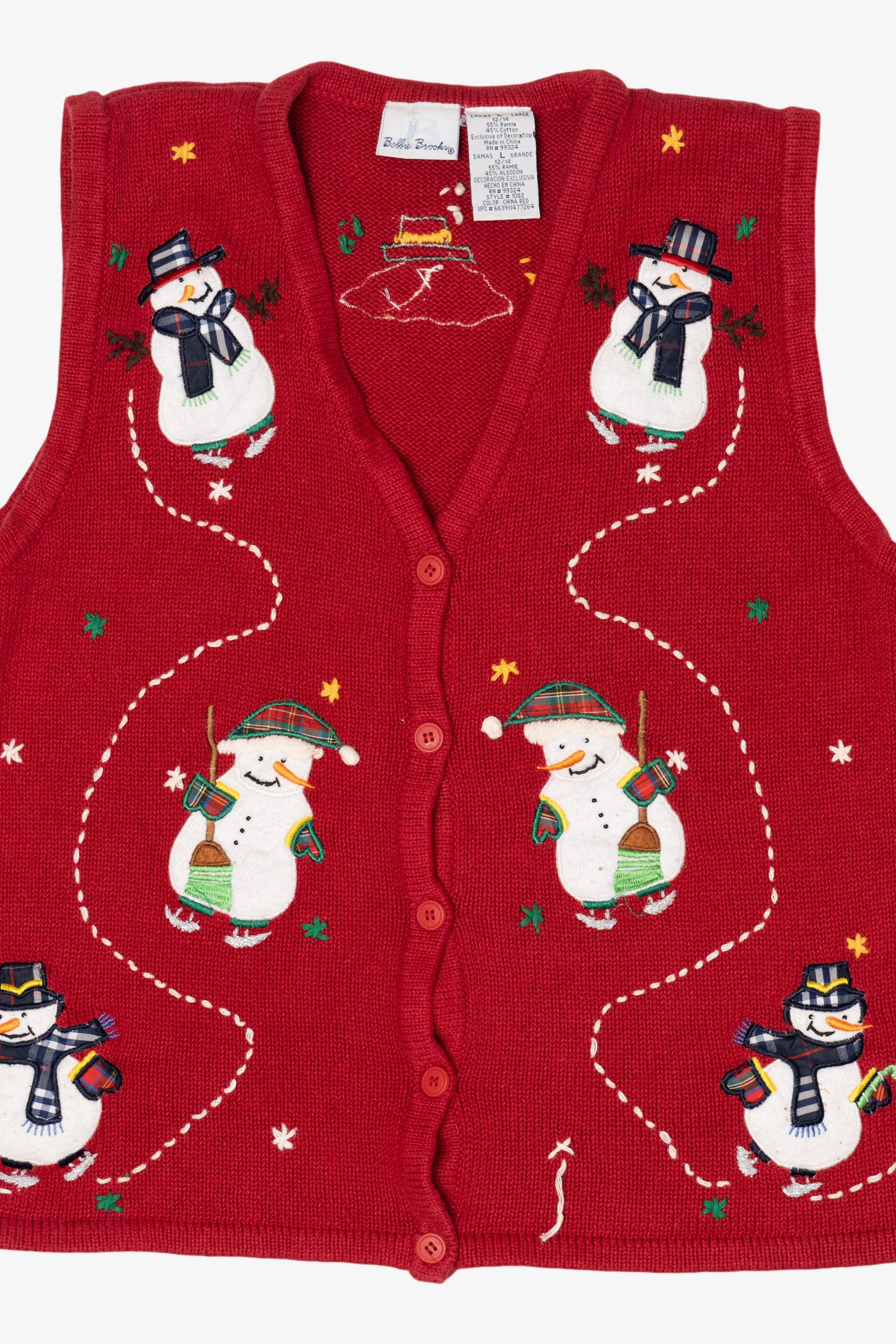 Vintage Red Bobbie Brooks Snowmen Ugly Christmas Vest (1990s)