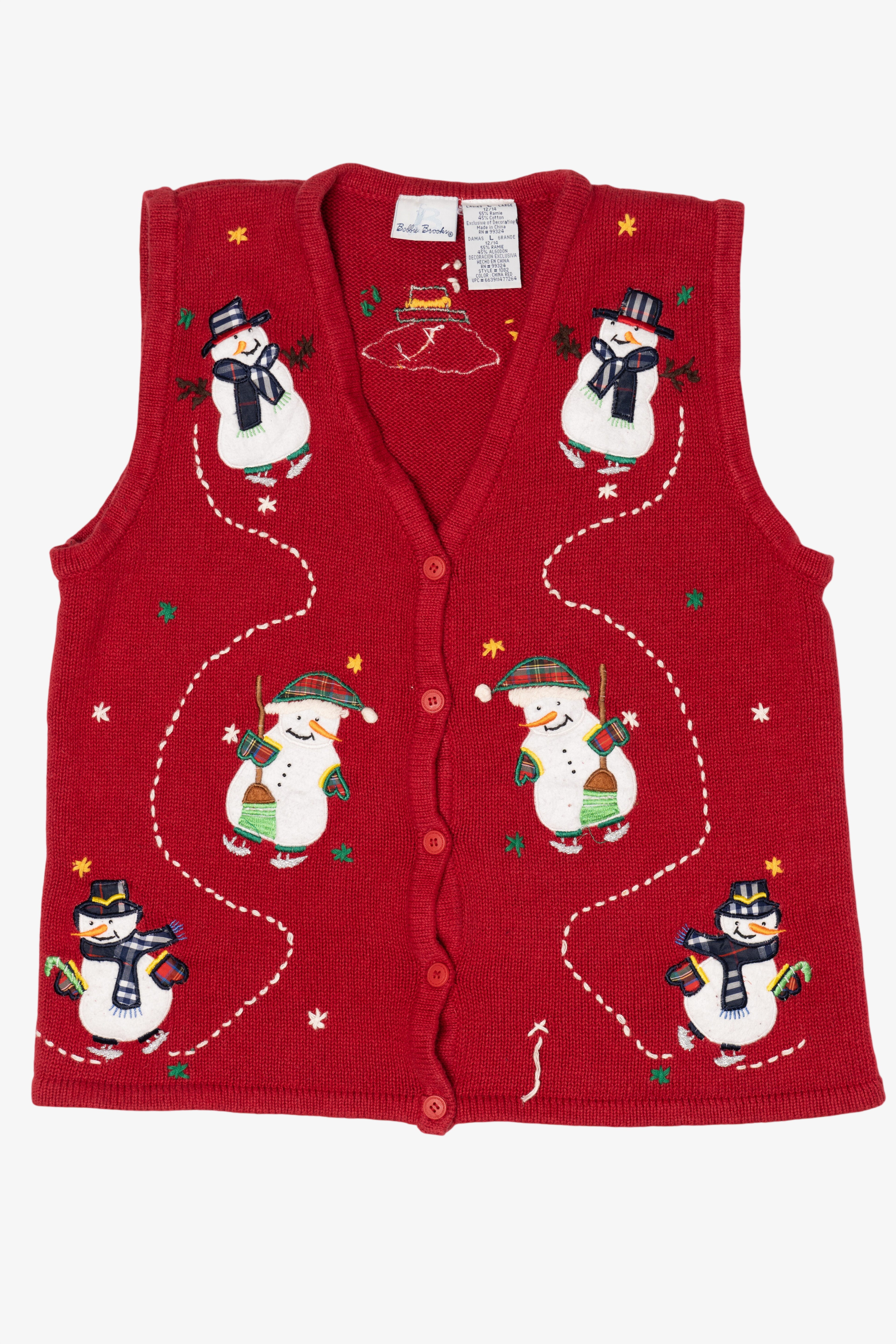 Vintage Red Bobbie Brooks Snowmen Ugly Christmas Vest (1990s)