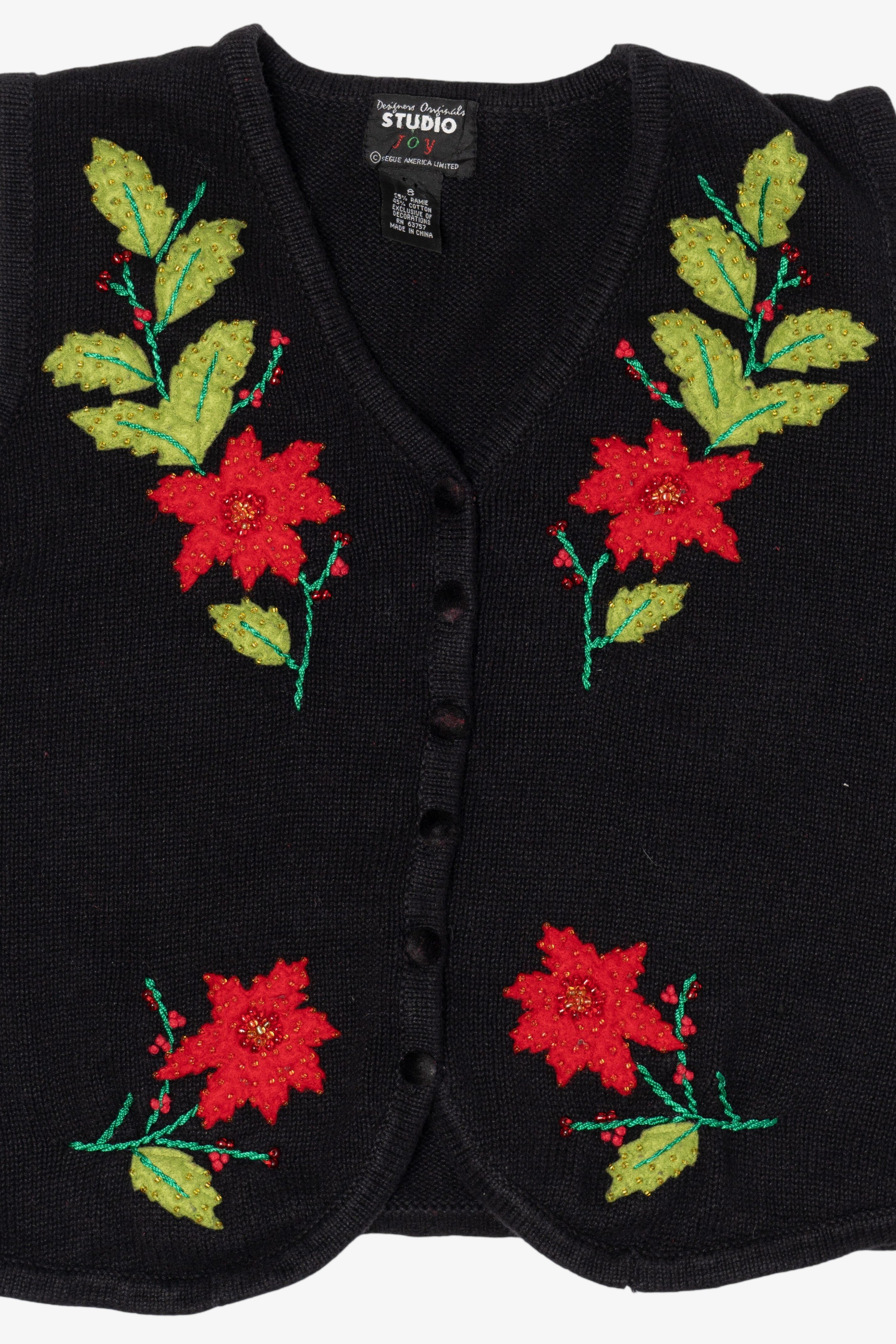 Vintage Black Designers Originals Studio Flowers Ugly Christmas Vest (1990s)