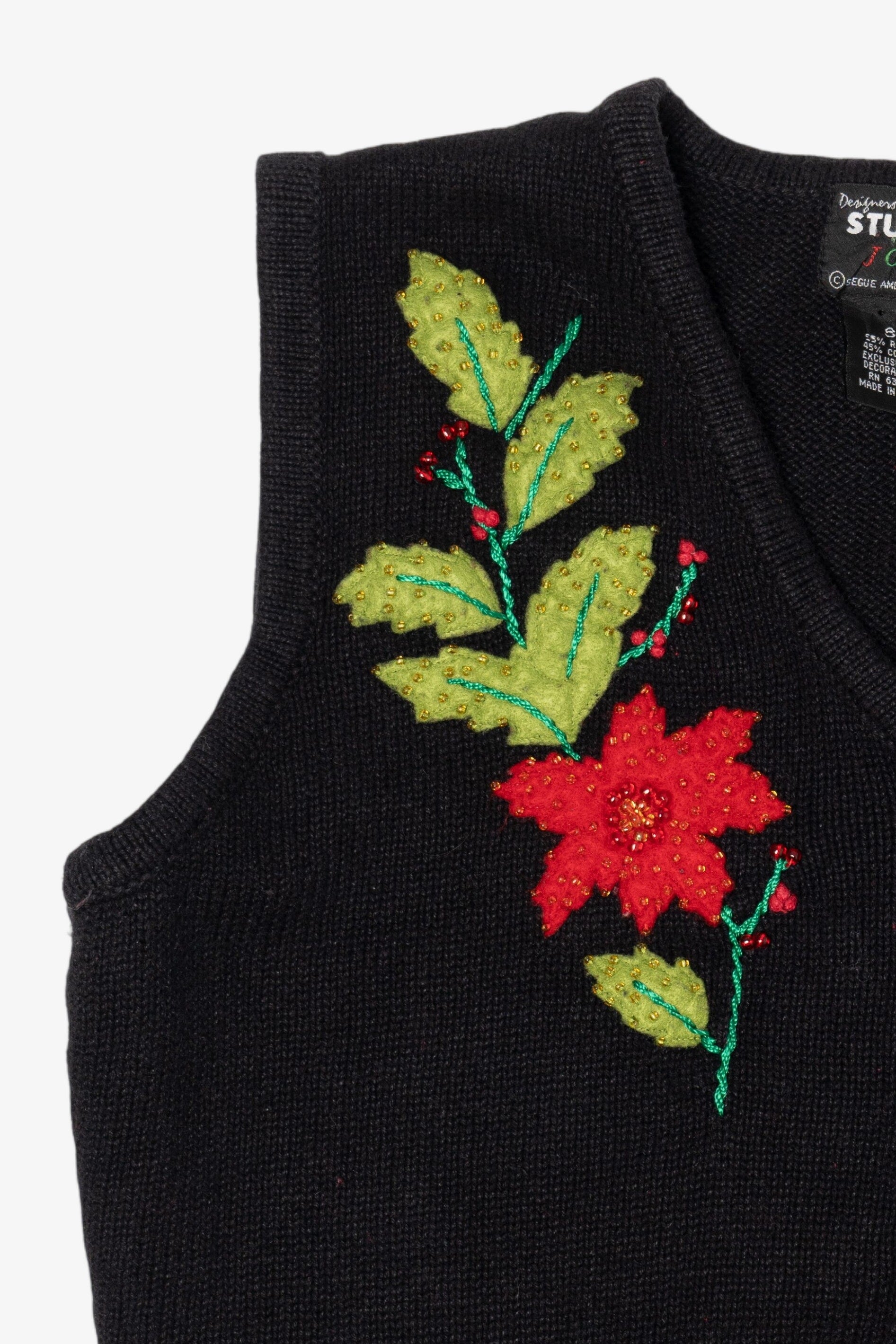 Vintage Black Designers Originals Studio Flowers Ugly Christmas Vest (1990s)