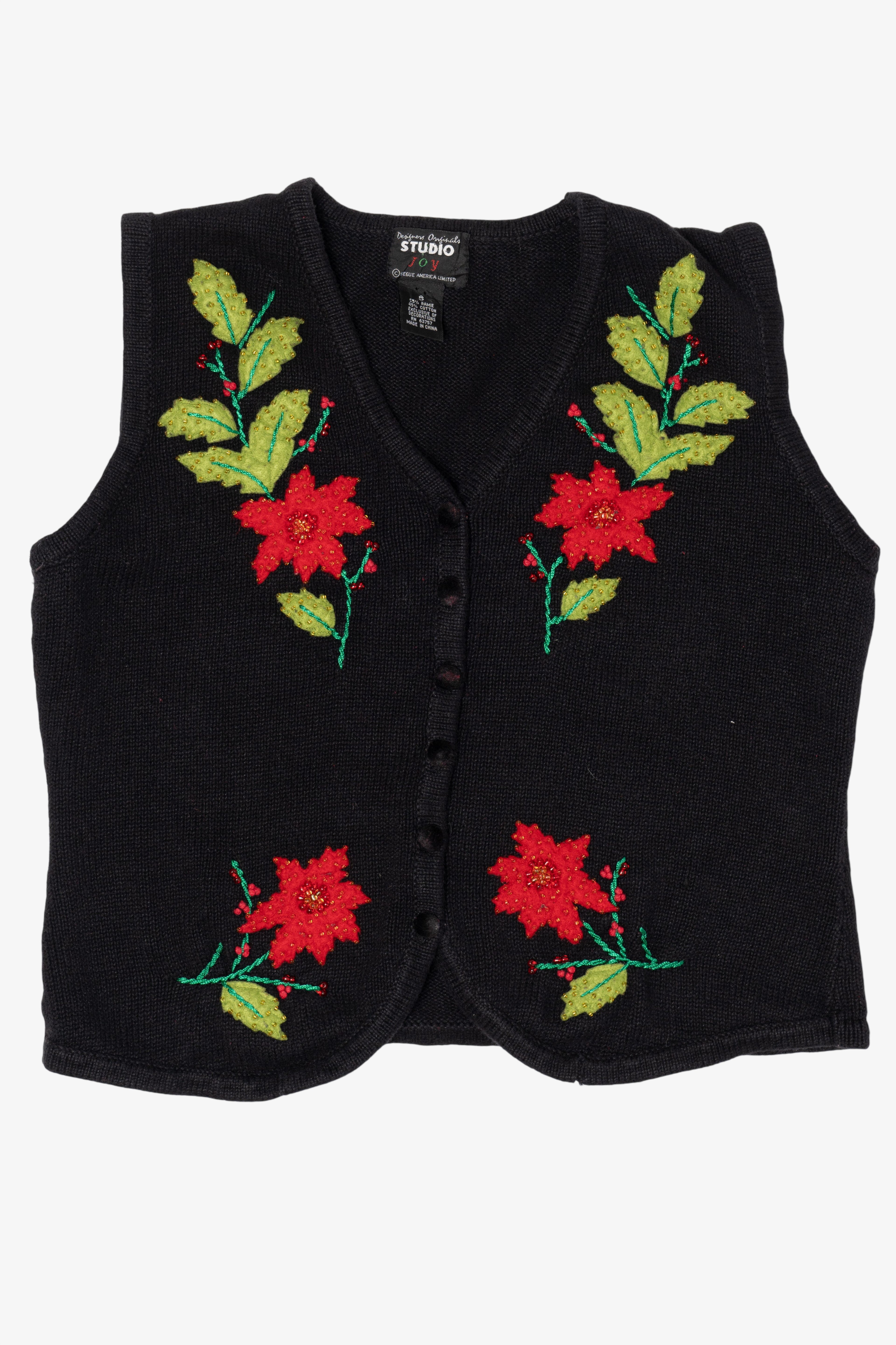 Vintage Black Designers Originals Studio Flowers Ugly Christmas Vest (1990s)