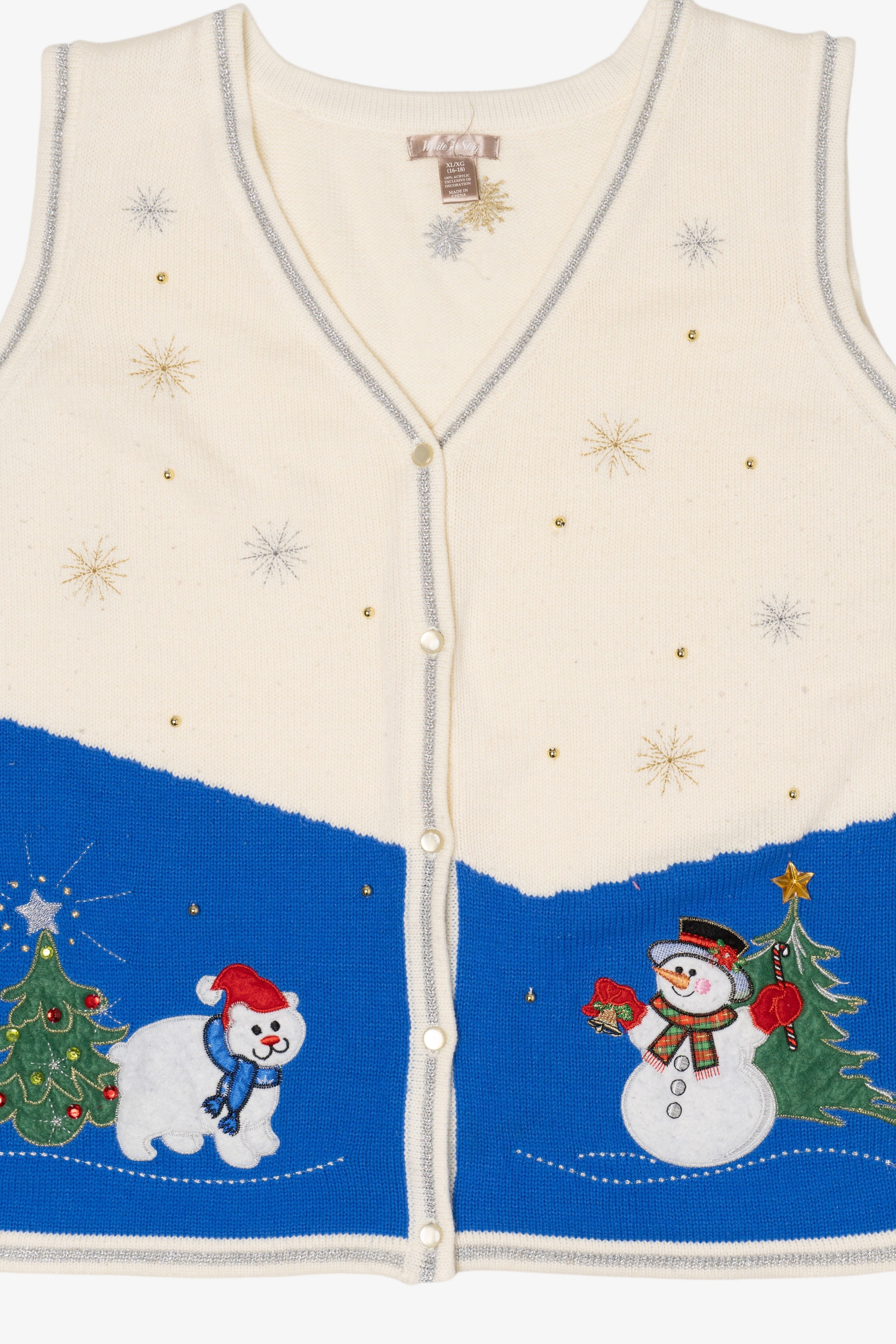Vintage White Stag Snowman Polar Bear Ugly Christmas Vest (1990s)