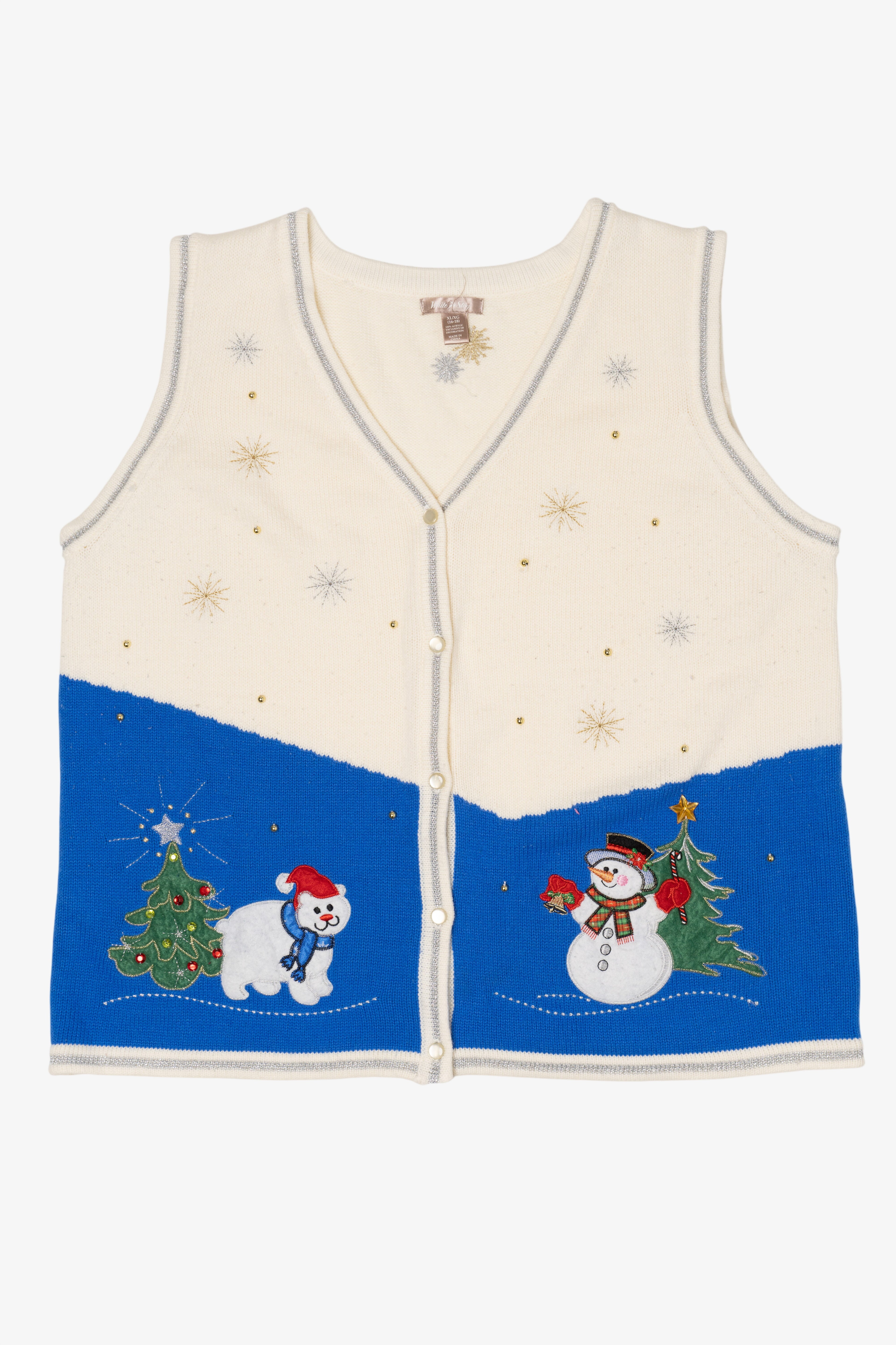 Vintage White Stag Snowman Polar Bear Ugly Christmas Vest (1990s)