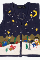 Vintage Navy Blue In Resource Snowmen Caroling Ugly Christmas Vest (1990s)