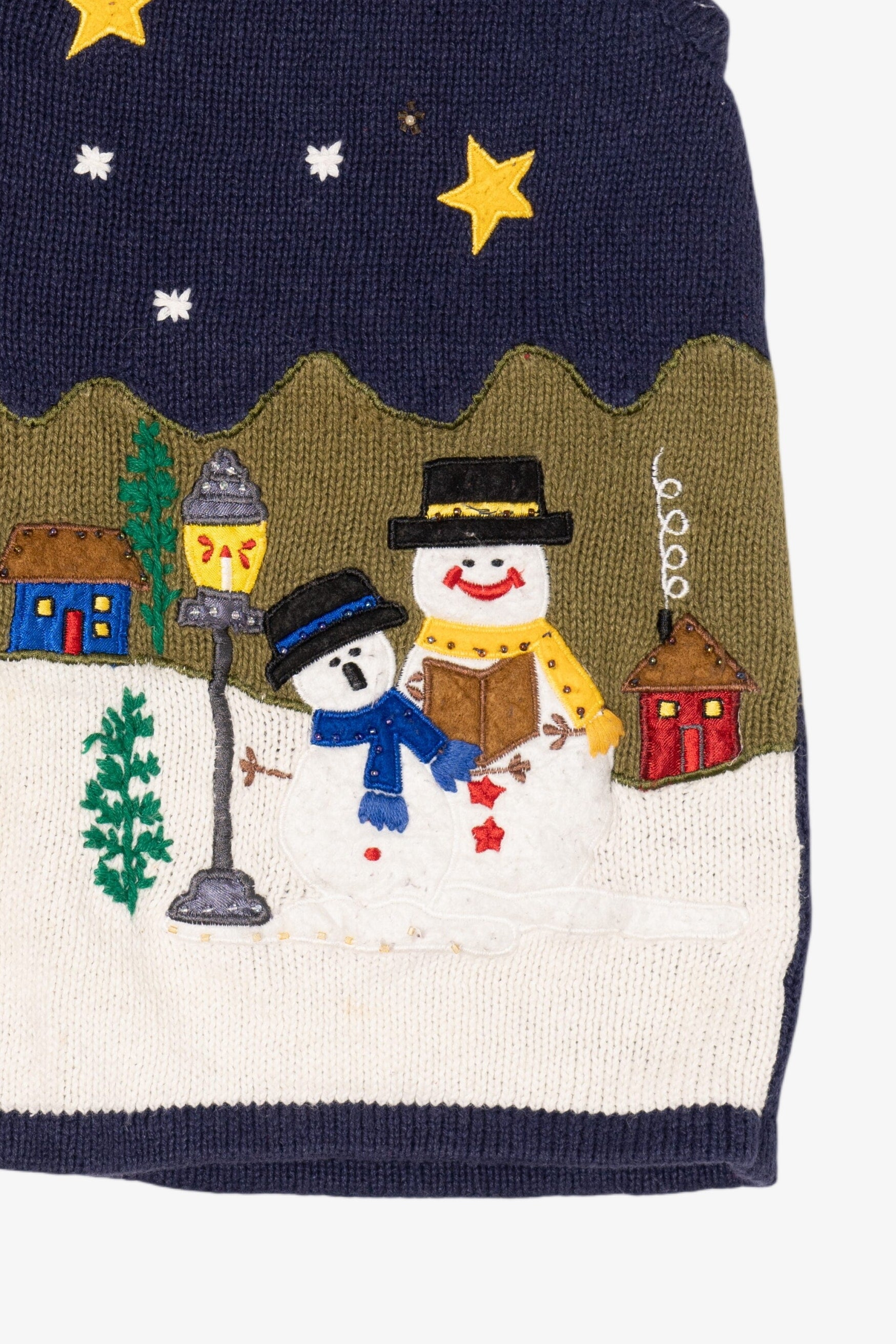 Vintage Navy Blue In Resource Snowmen Caroling Ugly Christmas Vest (1990s)