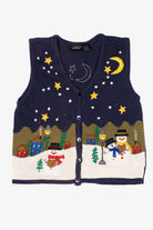 Vintage Navy Blue In Resource Snowmen Caroling Ugly Christmas Vest (1990s)