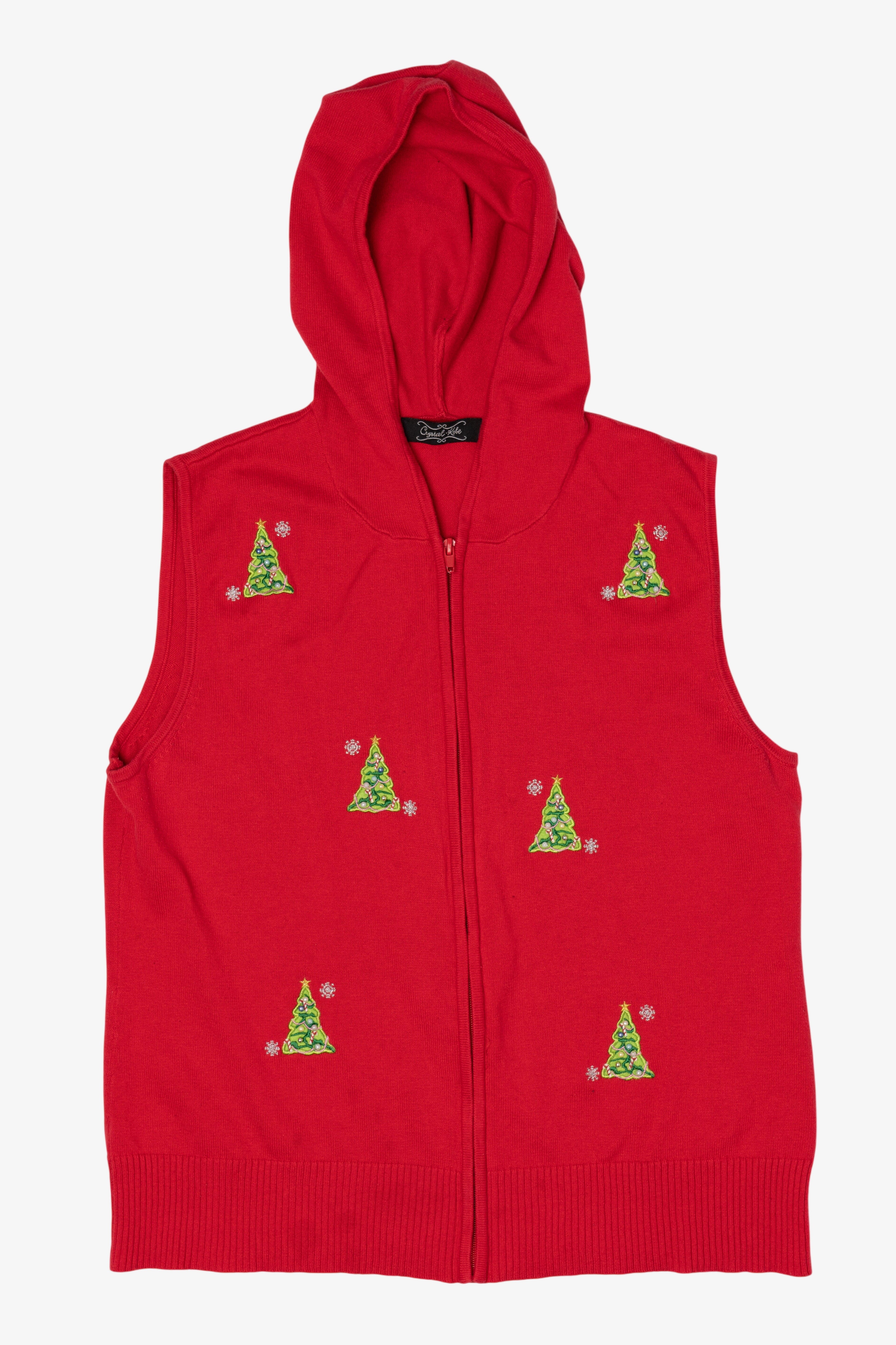 Vintage Red Crystal Kobe Trees Hooded Ugly Christmas Vest (2000s)