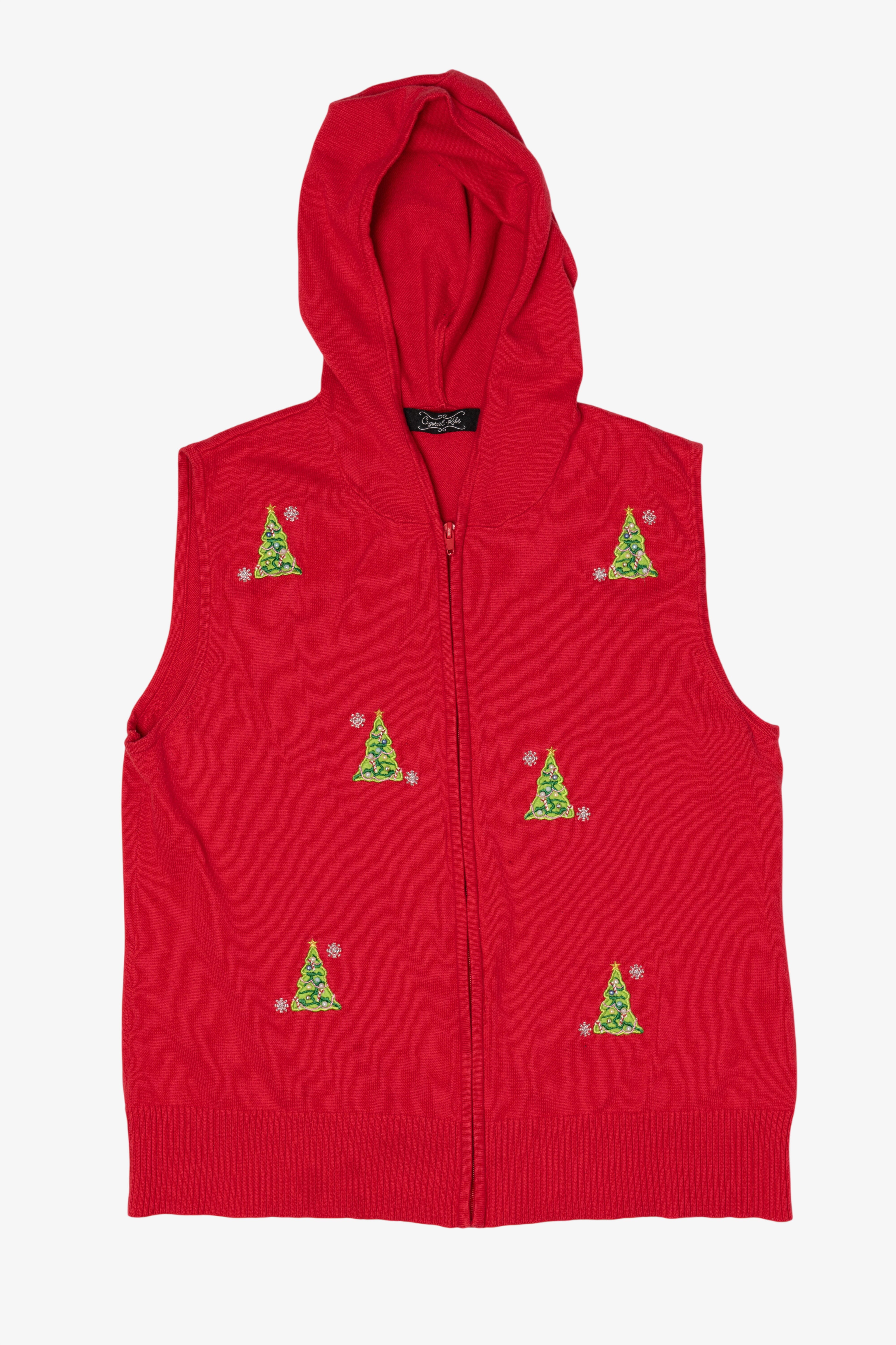 Vintage Red Crystal Kobe Trees Hooded Ugly Christmas Vest (2000s)