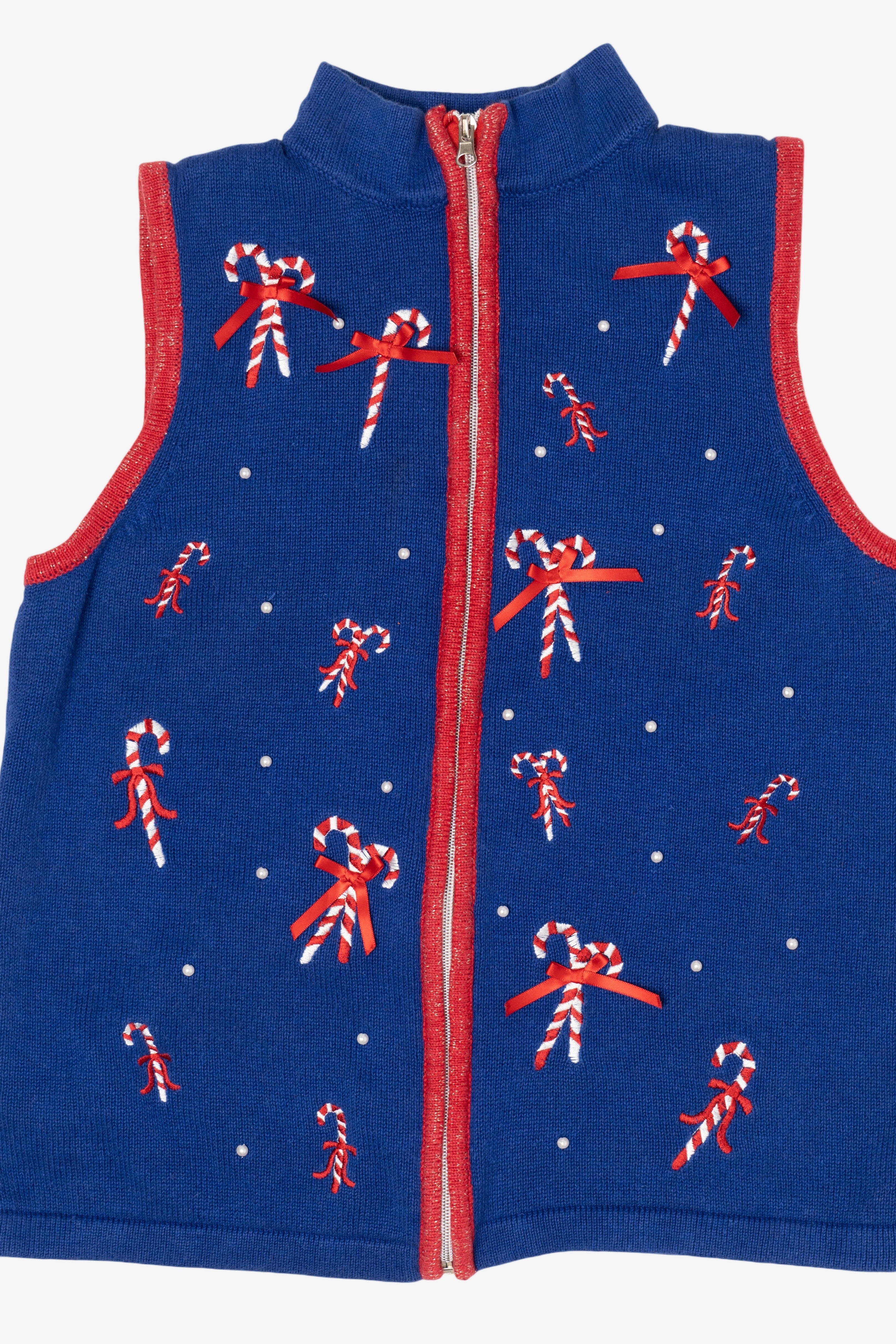 Vintage Blue Nouveaux Candy Canes Ugly Christmas Vest (1990s)