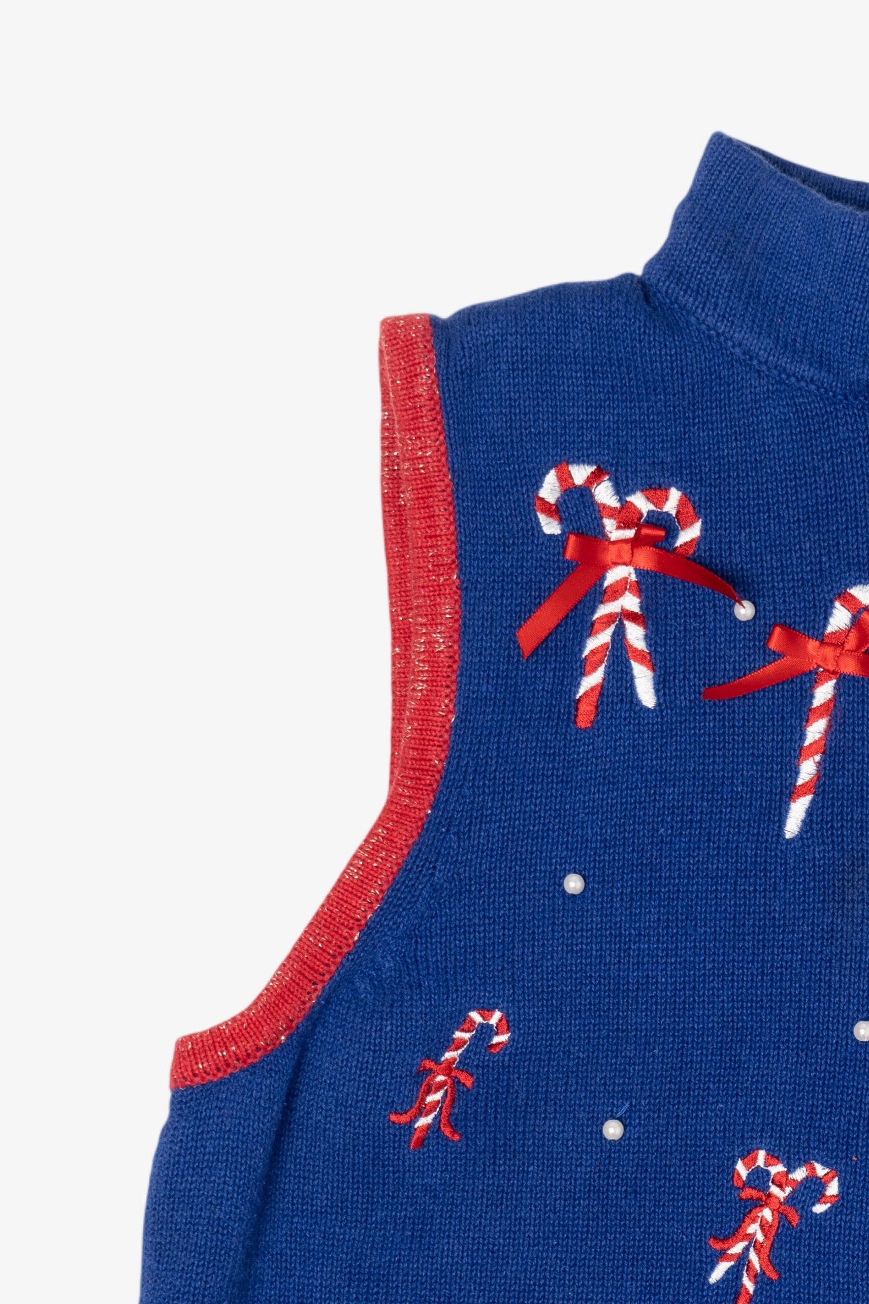 Vintage Blue Nouveaux Candy Canes Ugly Christmas Vest (1990s)