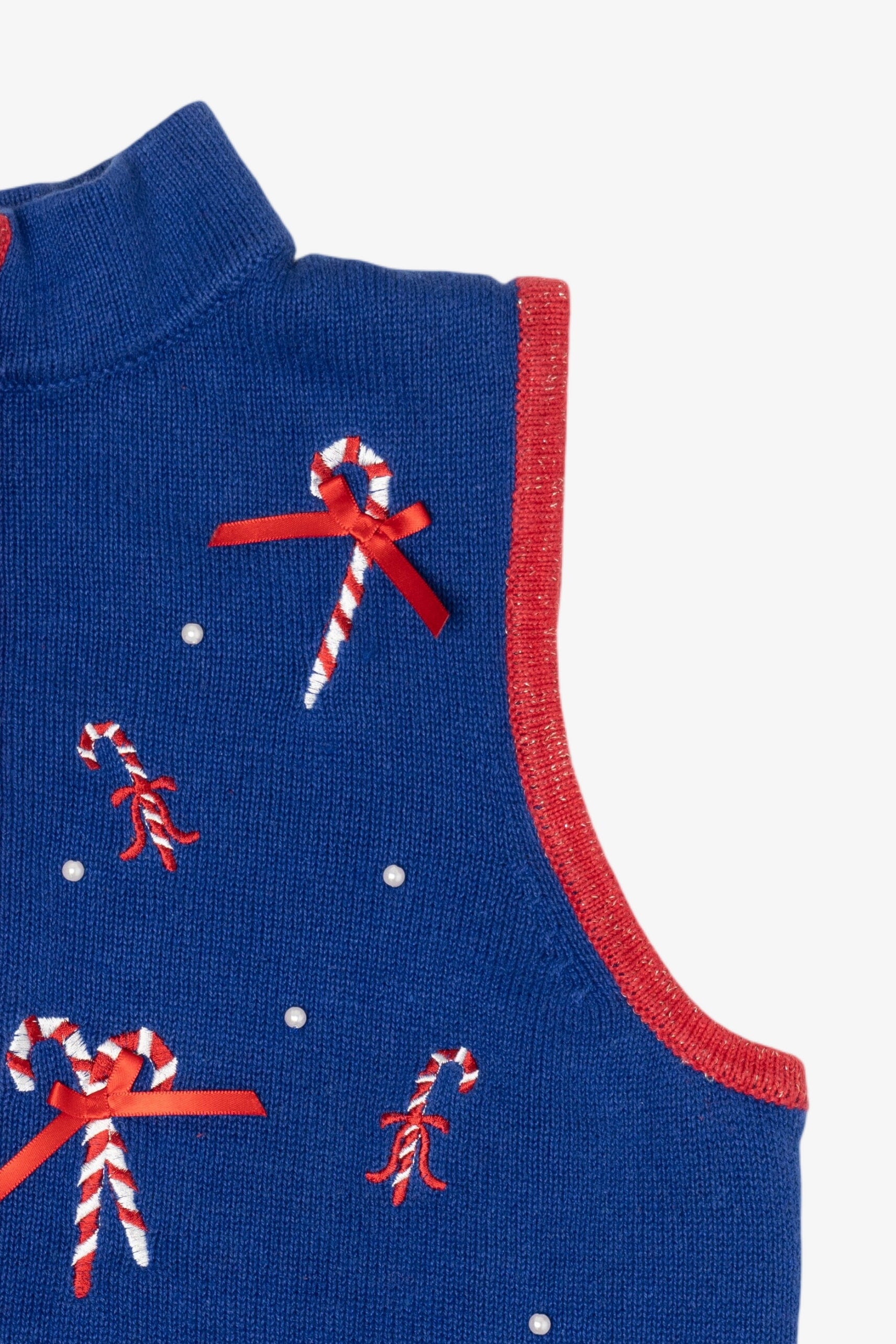 Vintage Blue Nouveaux Candy Canes Ugly Christmas Vest (1990s)