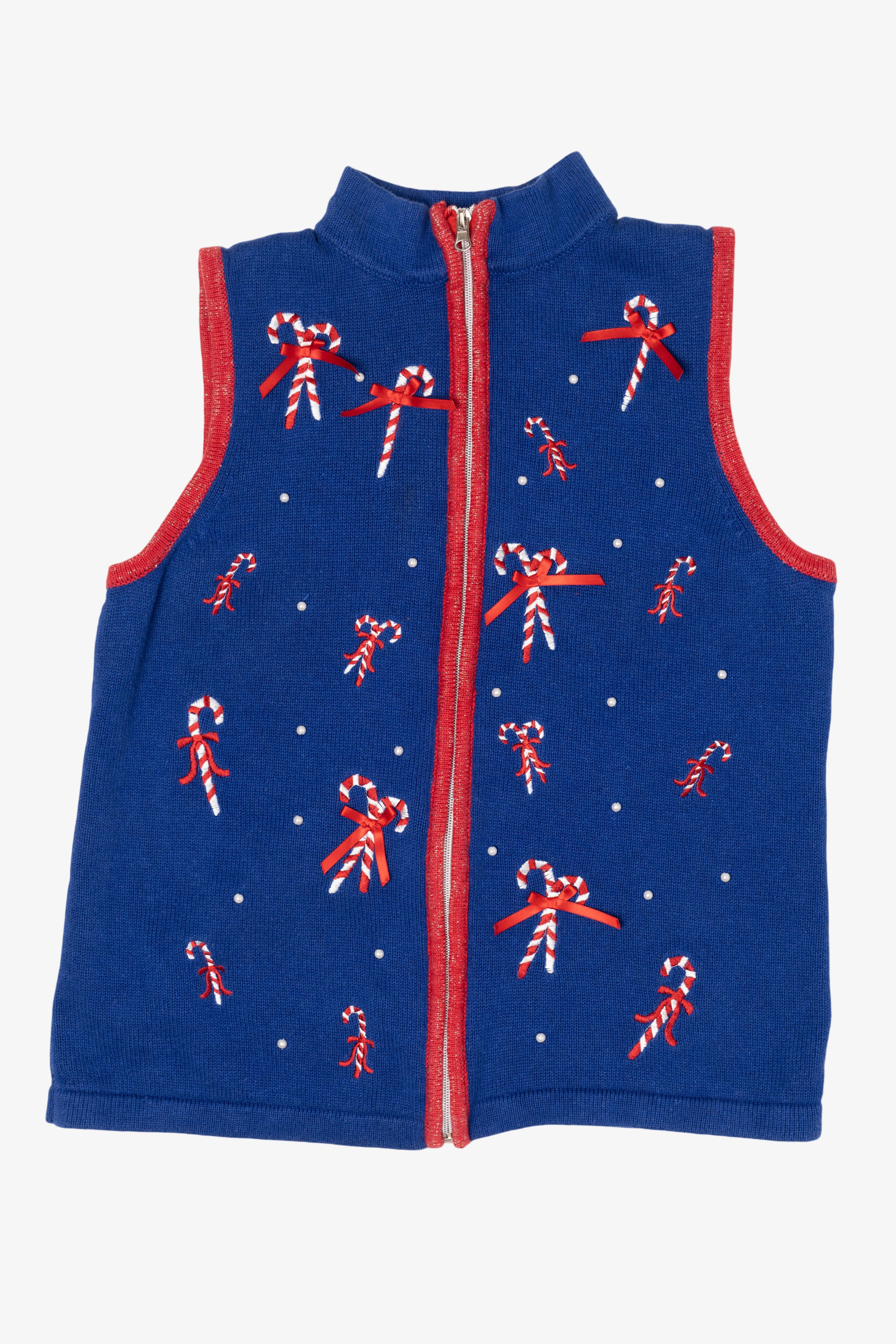 Vintage Blue Nouveaux Candy Canes Ugly Christmas Vest (1990s)
