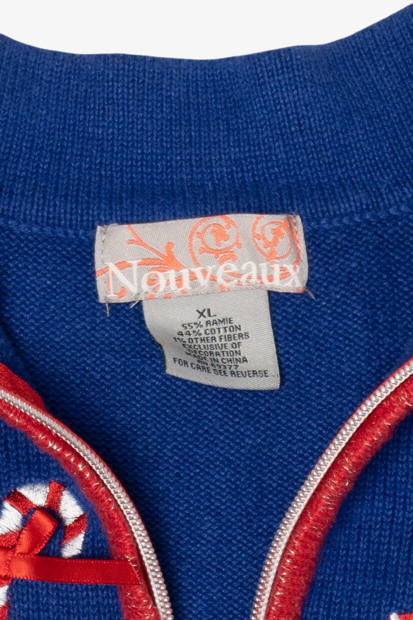Vintage Blue Nouveaux Candy Canes Ugly Christmas Vest (1990s)